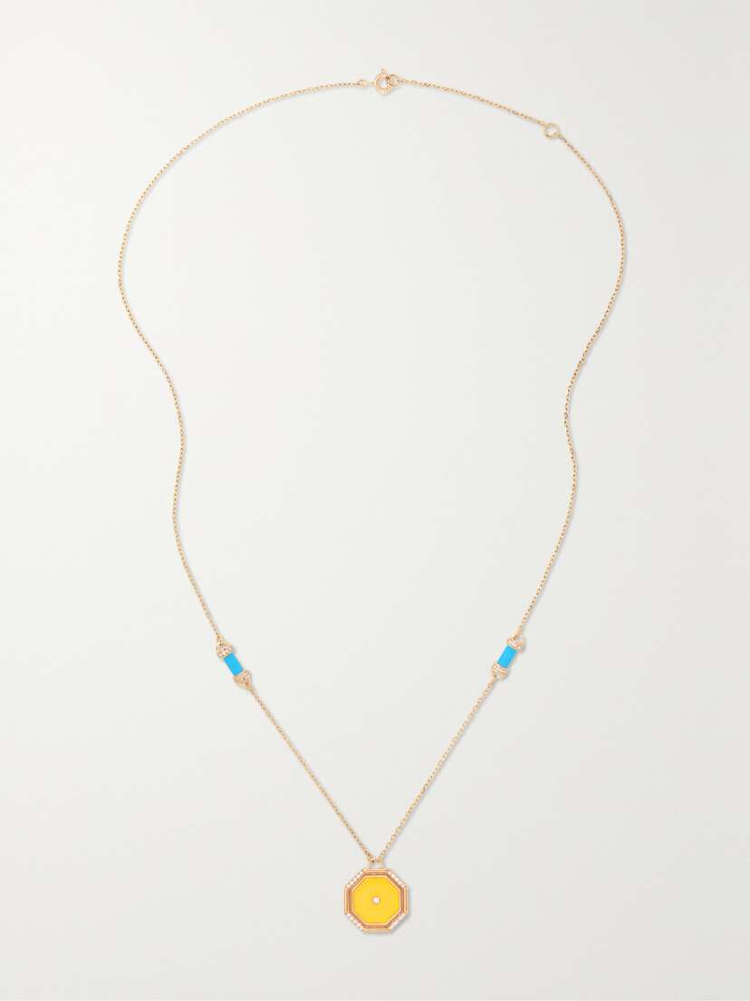 L’Atelier Nawbar Hexagon Amulet 18-karat Rose Gold, Turquoise And Diamond Necklace
