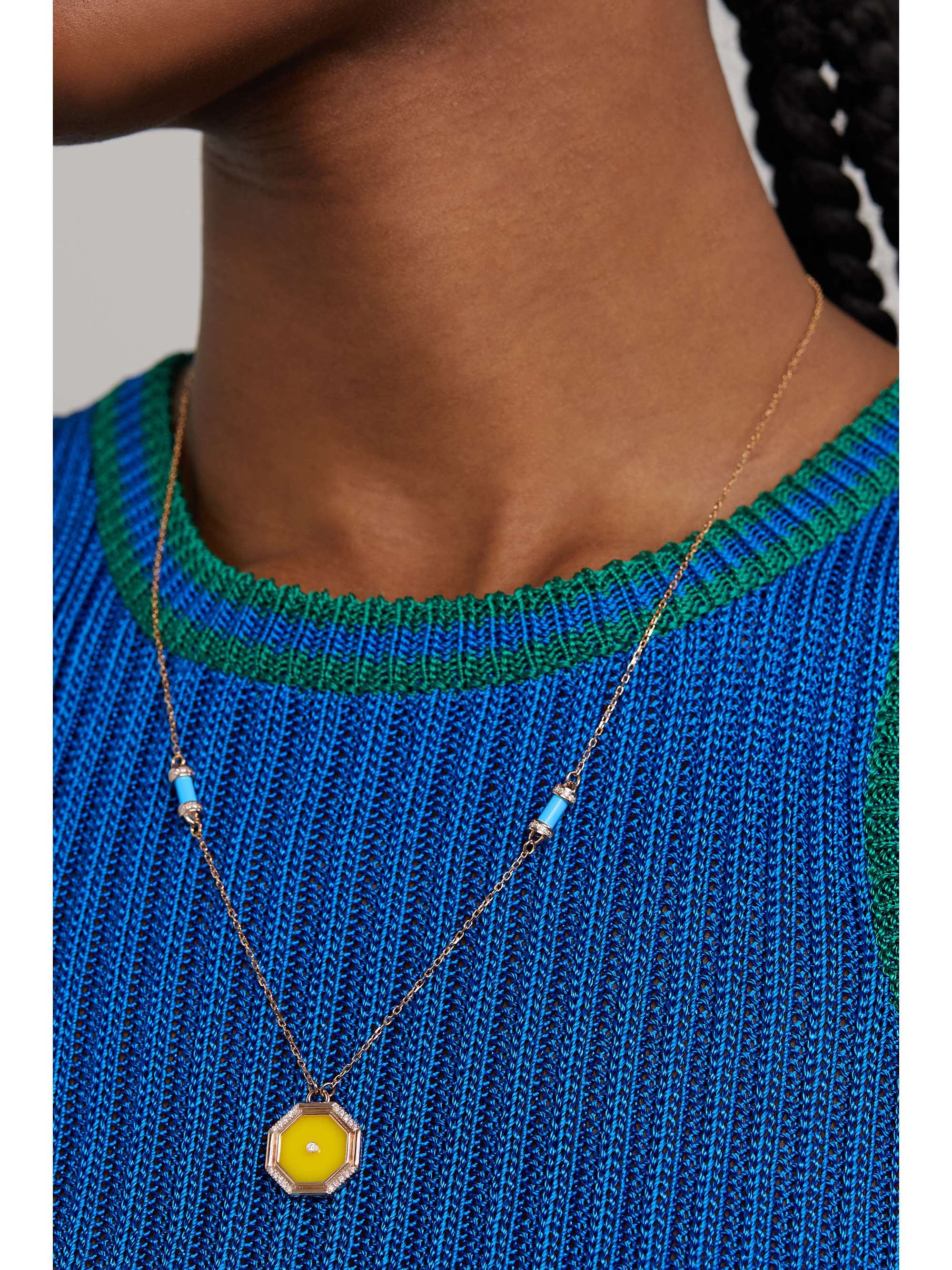 L'ATELIER NAWBAR Hexagon Amulet 18-karat rose gold, turquoise and diamond necklace