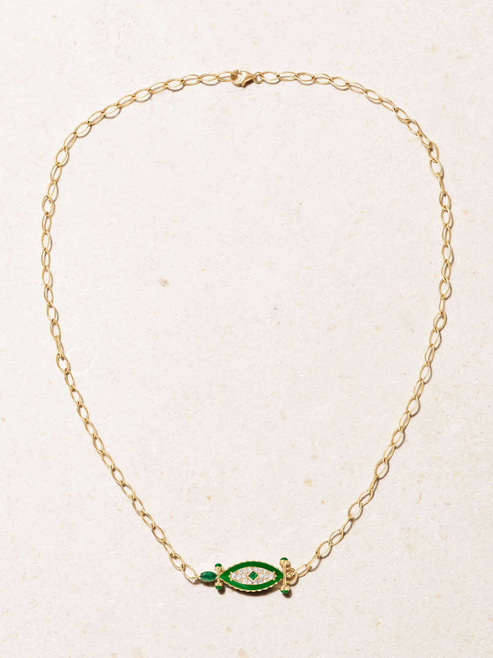L'ATELIER NAWBAR The Swan 18-karat gold, enamel, diamond and emerald choker