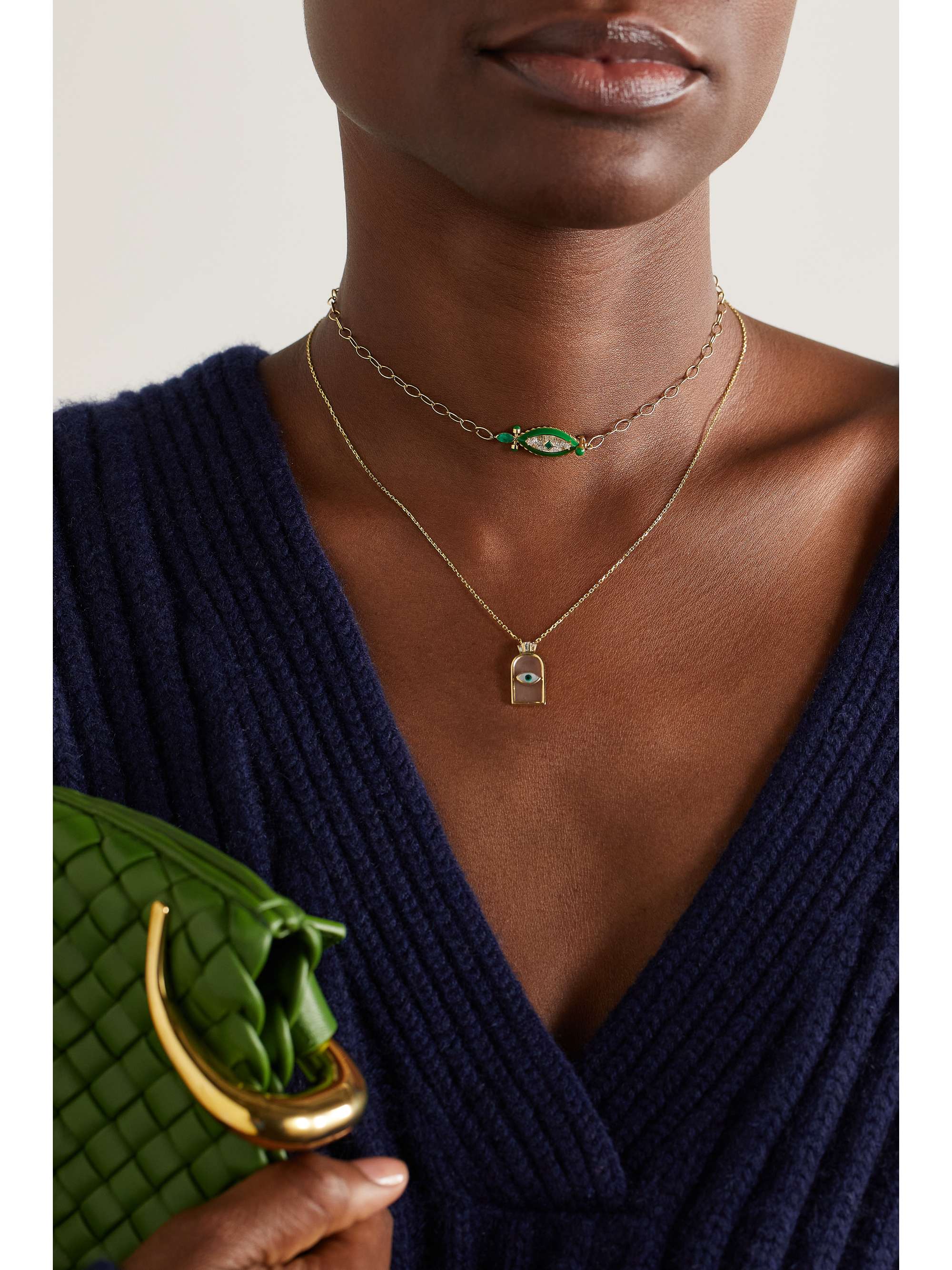 L'ATELIER NAWBAR The Swan 18-karat gold, enamel, diamond and emerald choker
