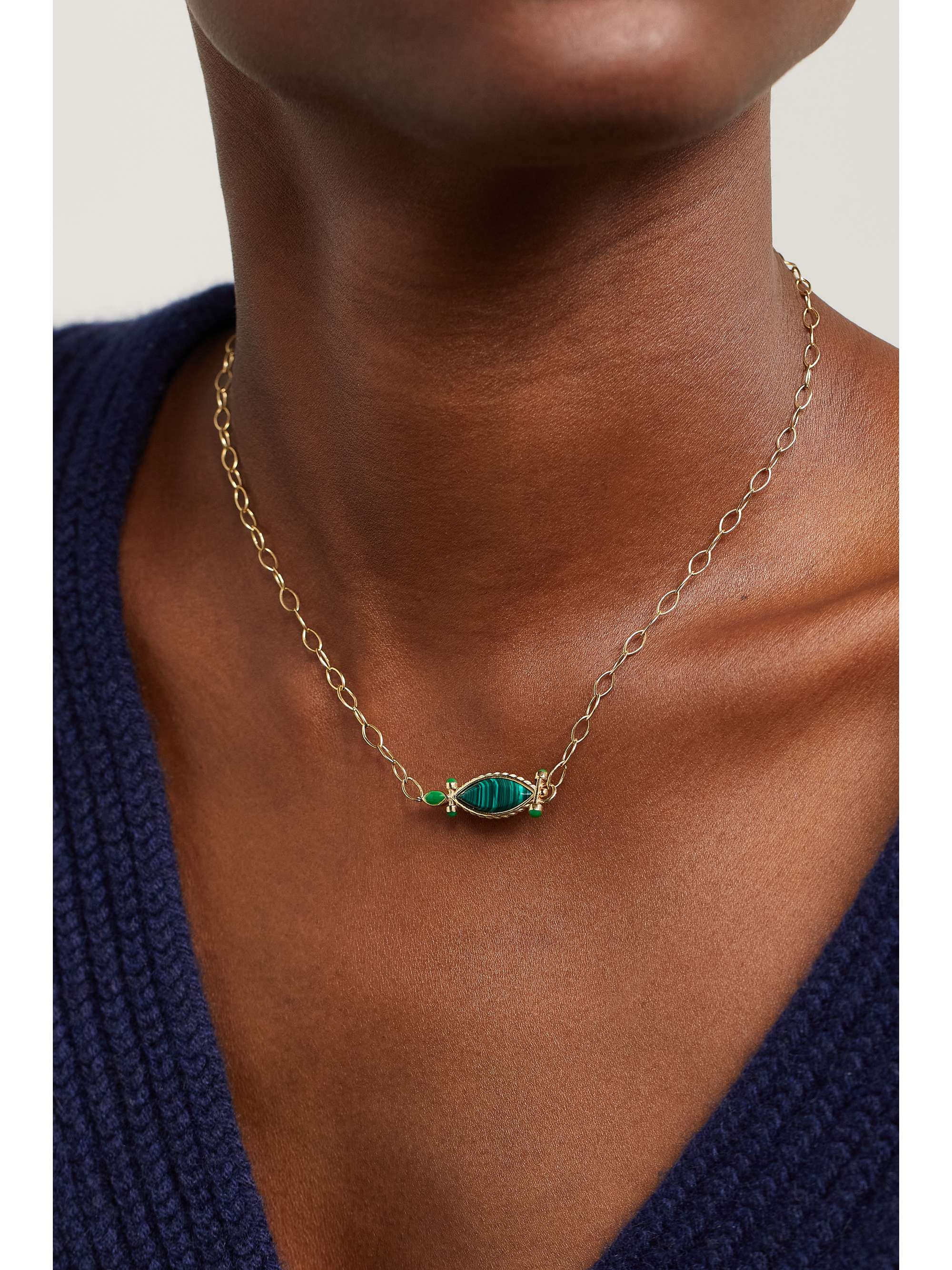 L'ATELIER NAWBAR The Swan 18-karat gold, enamel, diamond and emerald choker
