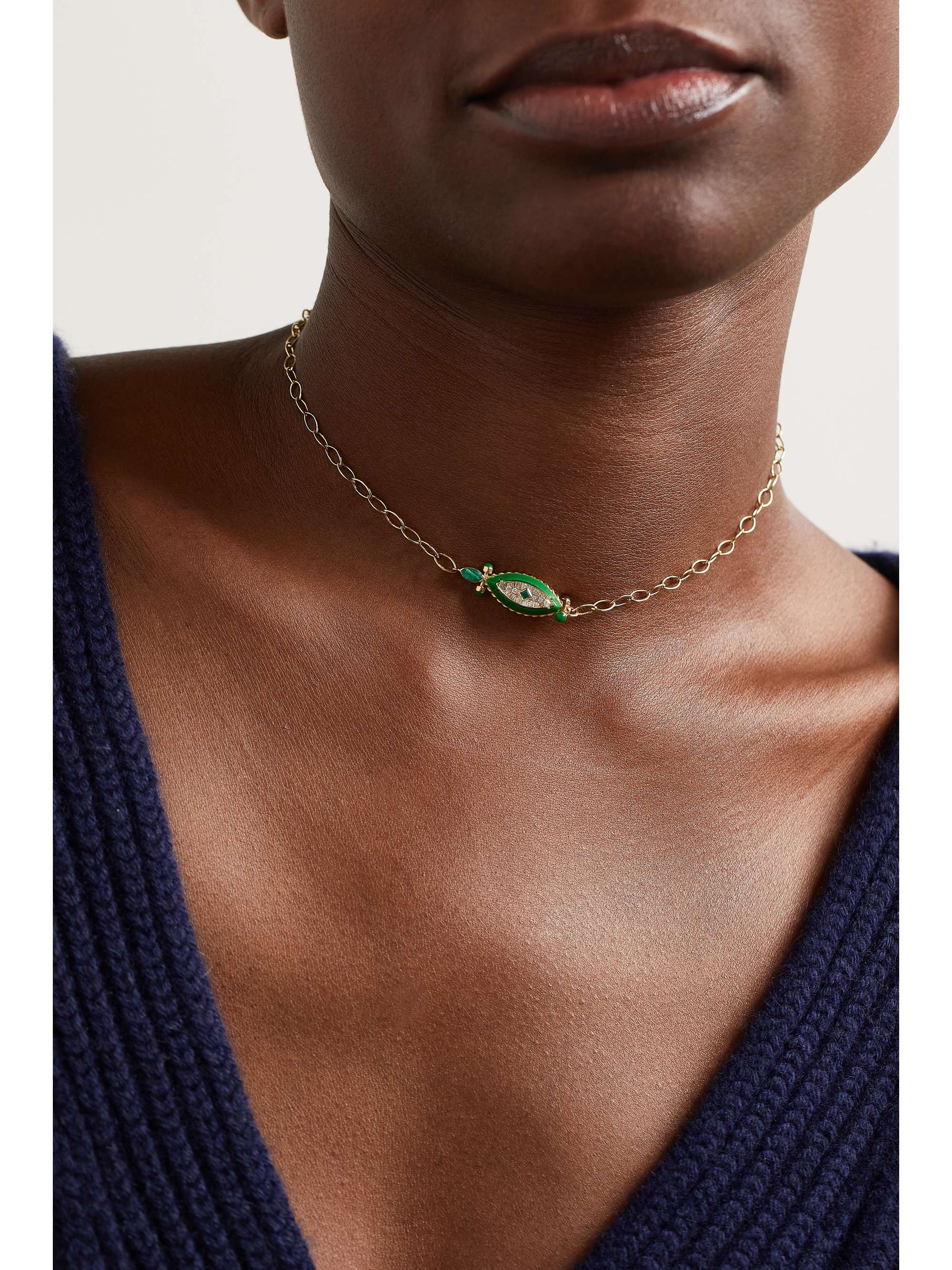 L'ATELIER NAWBAR The Swan 18-karat gold, enamel, diamond and emerald choker