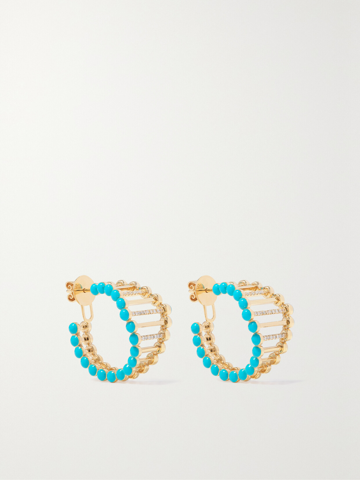 L'atelier Nawbar The Big Twiggy 18-karat Gold, Enamel And Diamond Hoop Earrings In Blue