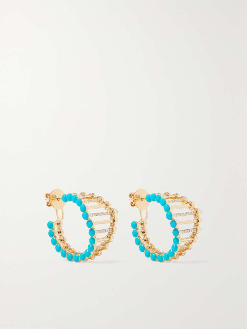 L’Atelier Nawbar The Big Twiggy 18-karat Gold, Enamel And Diamond Hoop Earrings