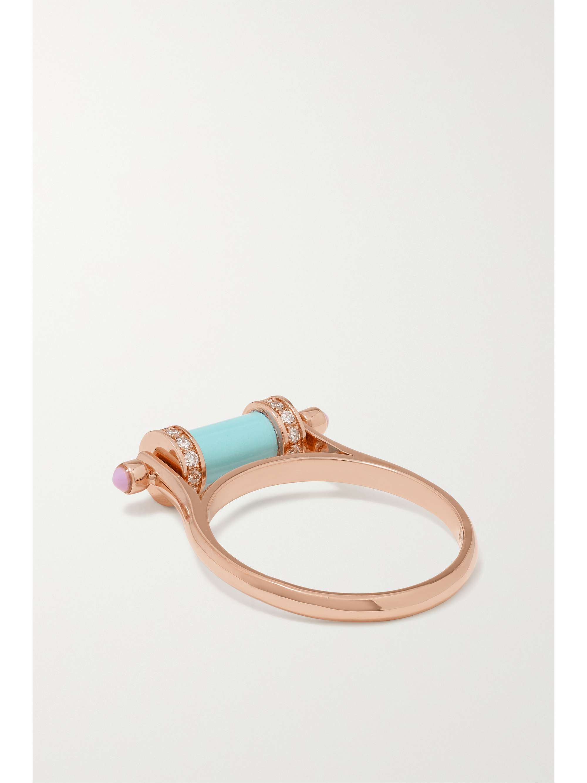 L'ATELIER NAWBAR Pillar Ring aus 18 Karat Roségold mit Diamanten, Türkis und Emaille