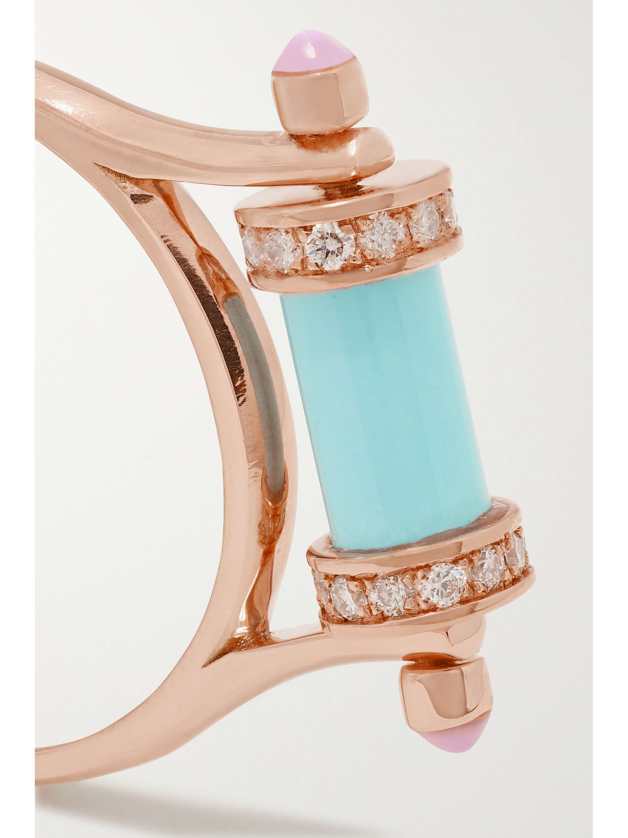 L'ATELIER NAWBAR Pillar Ring aus 18 Karat Roségold mit Diamanten, Türkis und Emaille