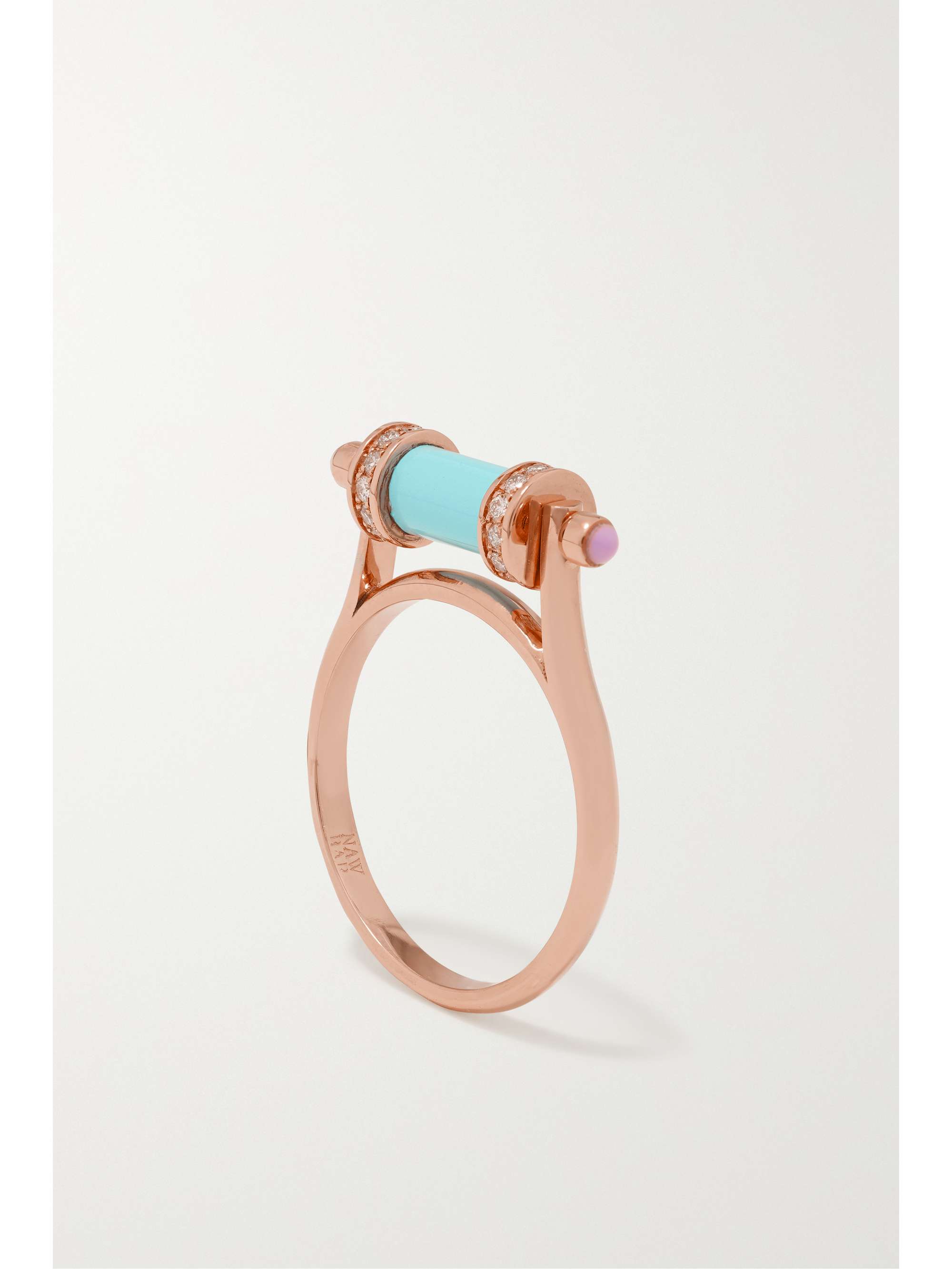 L'ATELIER NAWBAR Pillar Ring aus 18 Karat Roségold mit Diamanten, Türkis und Emaille