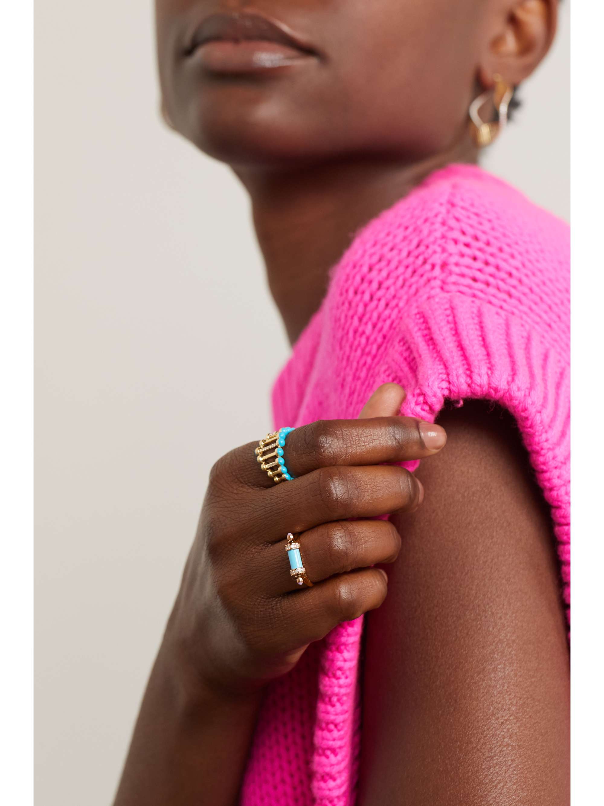L'ATELIER NAWBAR Pillar Ring aus 18 Karat Roségold mit Diamanten, Türkis und Emaille