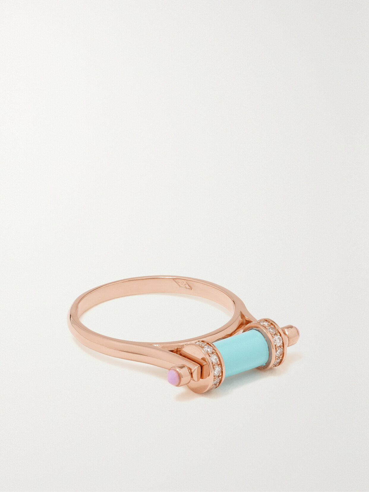 L'atelier Nawbar Pillar 18-karat Rose Gold, Diamond, Turquoise And Enamel Ring