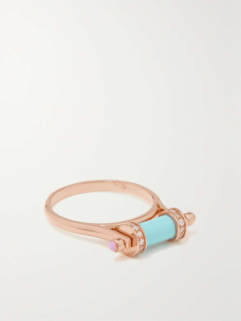 L’Atelier Nawbar Pillar 18-karat Rose Gold, Diamond, Turquoise And Enamel Ring