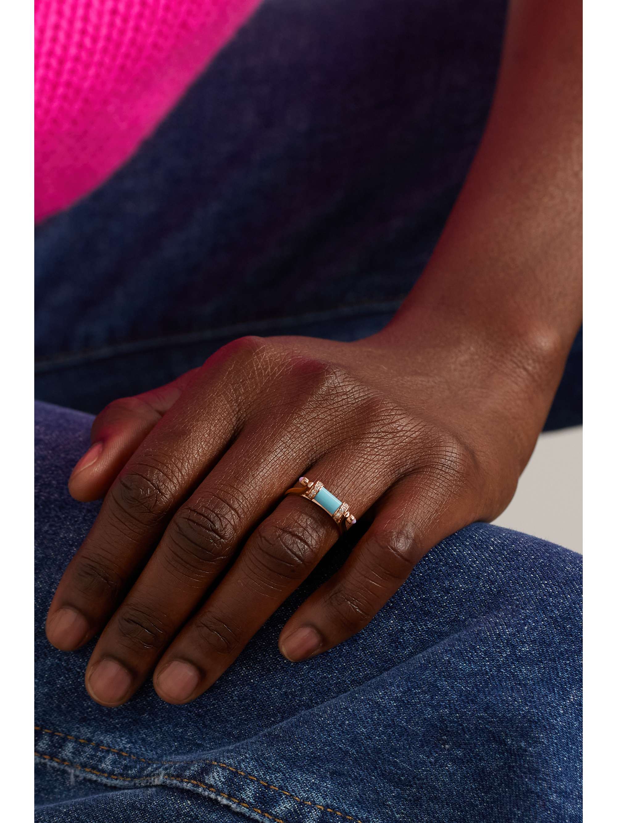 L'ATELIER NAWBAR Pillar Ring aus 18 Karat Roségold mit Diamanten, Türkis und Emaille