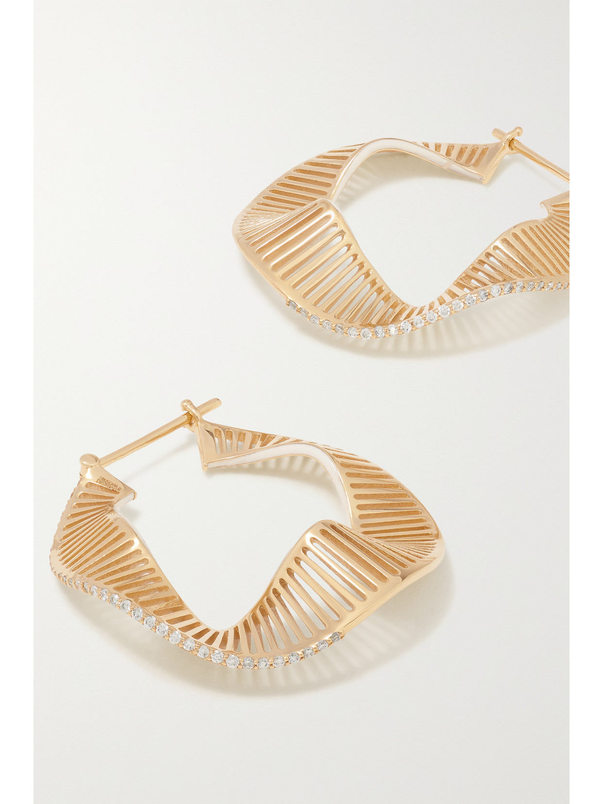 L'atelier Nawbar Twisted Waves 18-karat Gold, Enamel And Diamond Hoop Earrings In Gold
