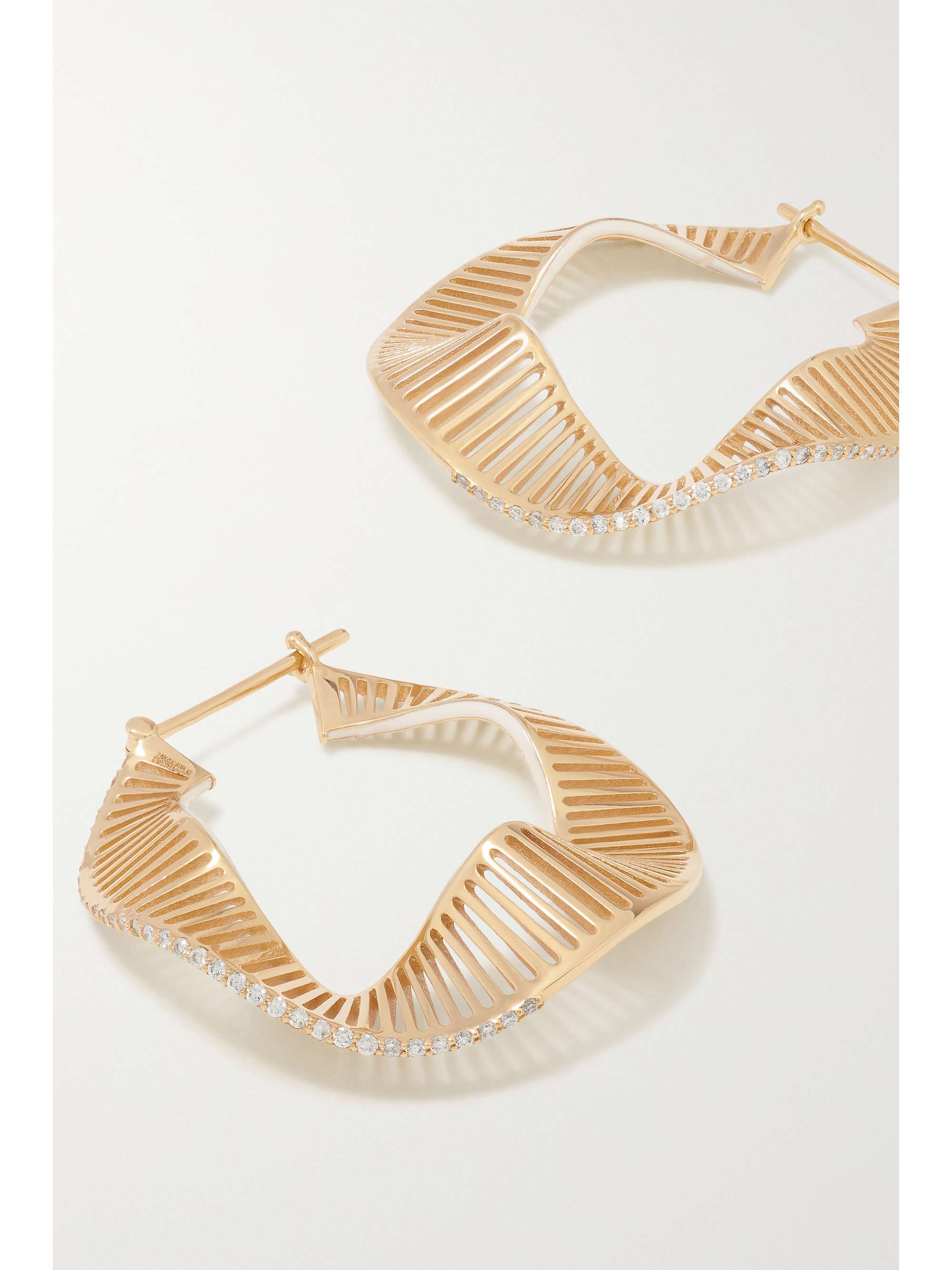 L'ATELIER NAWBAR Twisted Waves 18-karat gold, enamel and diamond hoop earrings