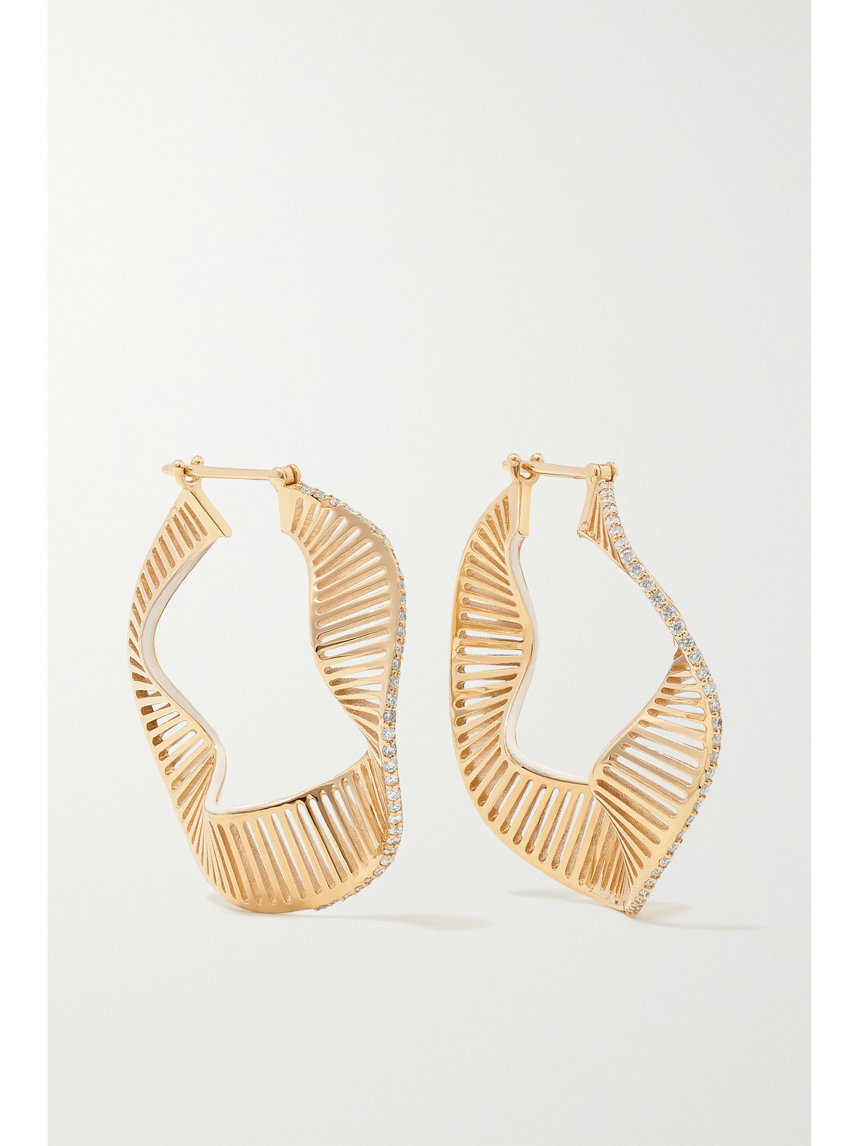 L'atelier Nawbar Twisted Waves 18-karat Gold, Enamel And Diamond Hoop Earrings