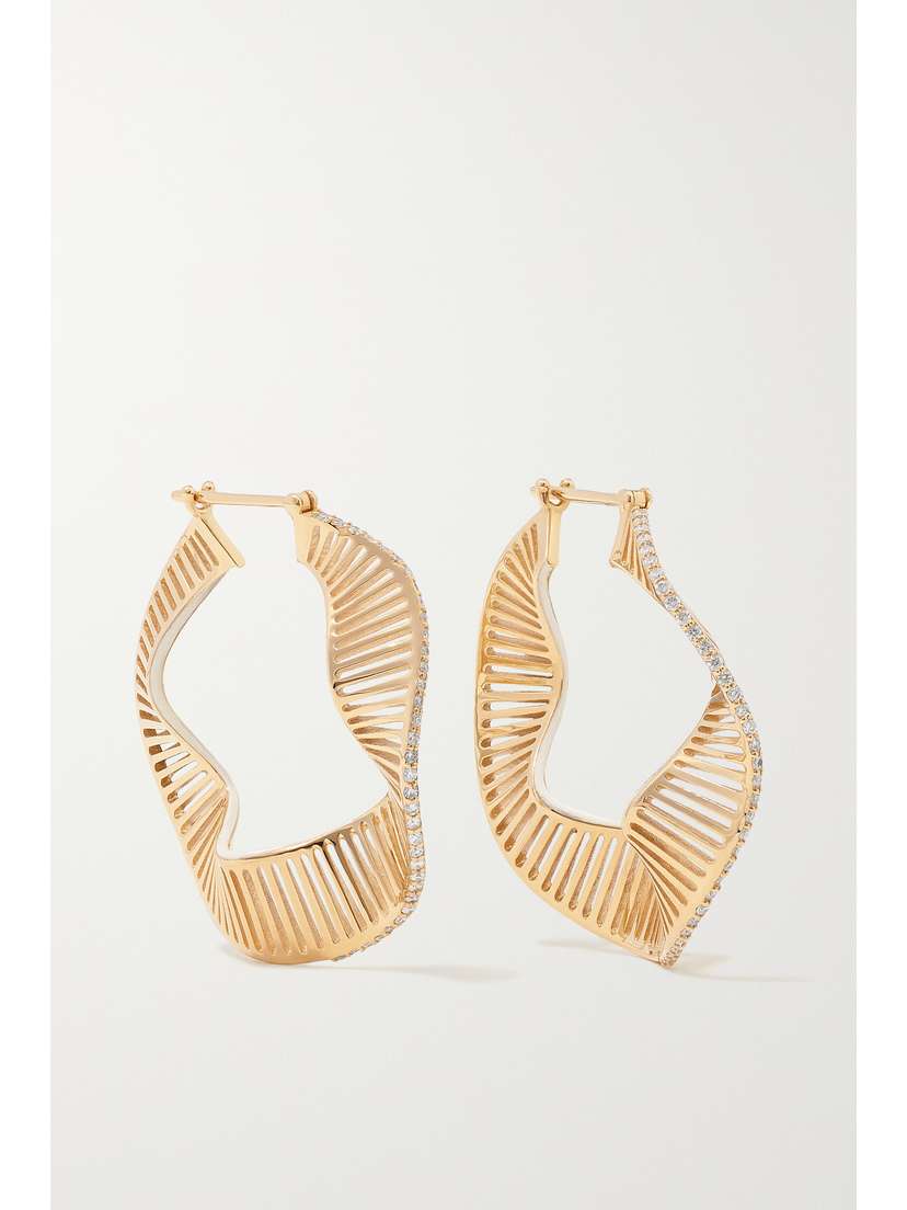 L’Atelier Nawbar Twisted Waves 18-karat Gold, Enamel And Diamond Hoop Earrings