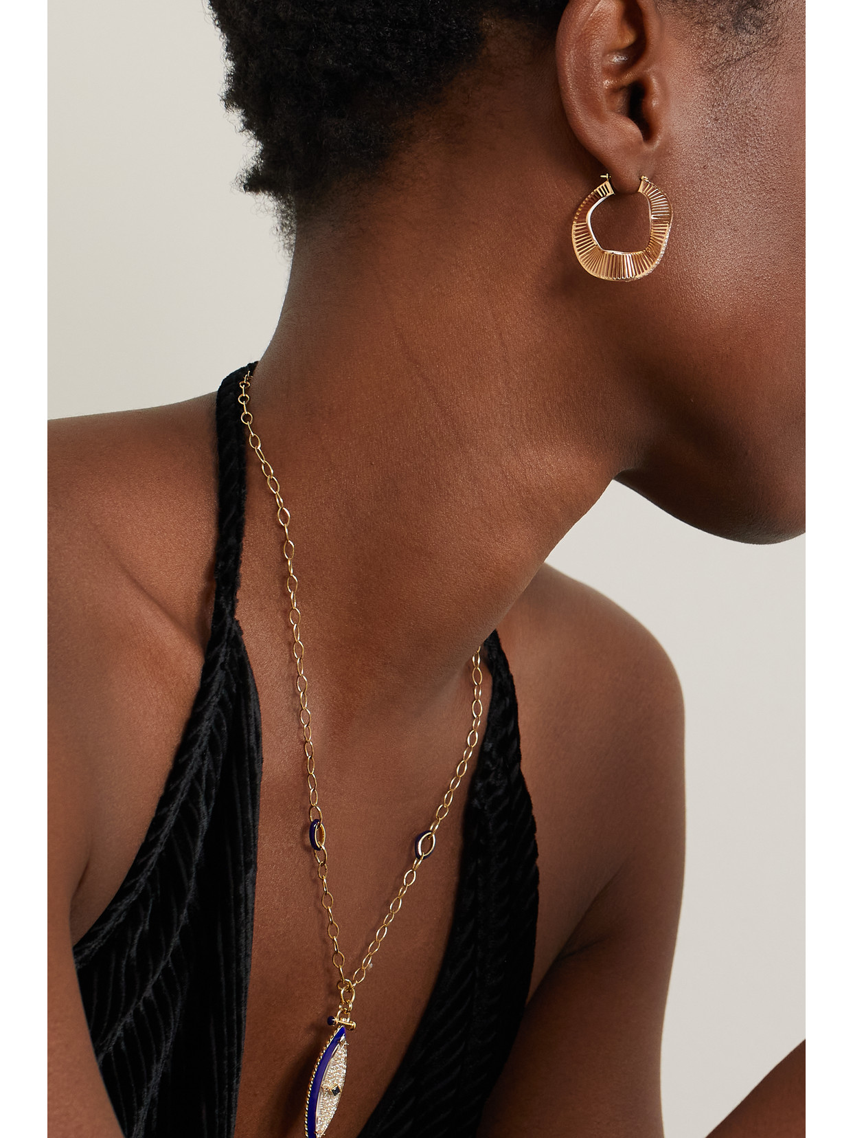 L'atelier Nawbar Twisted Waves 18-karat Gold, Enamel And Diamond Hoop Earrings In Gold