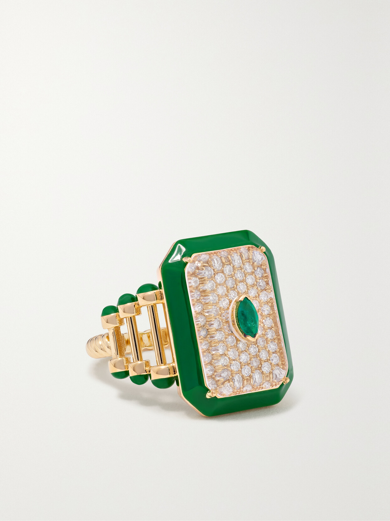 L'Atelier Nawbar - Moments In Evergreen 18-karat Gold, Enamel, Diamond And Emerald Ring - 6