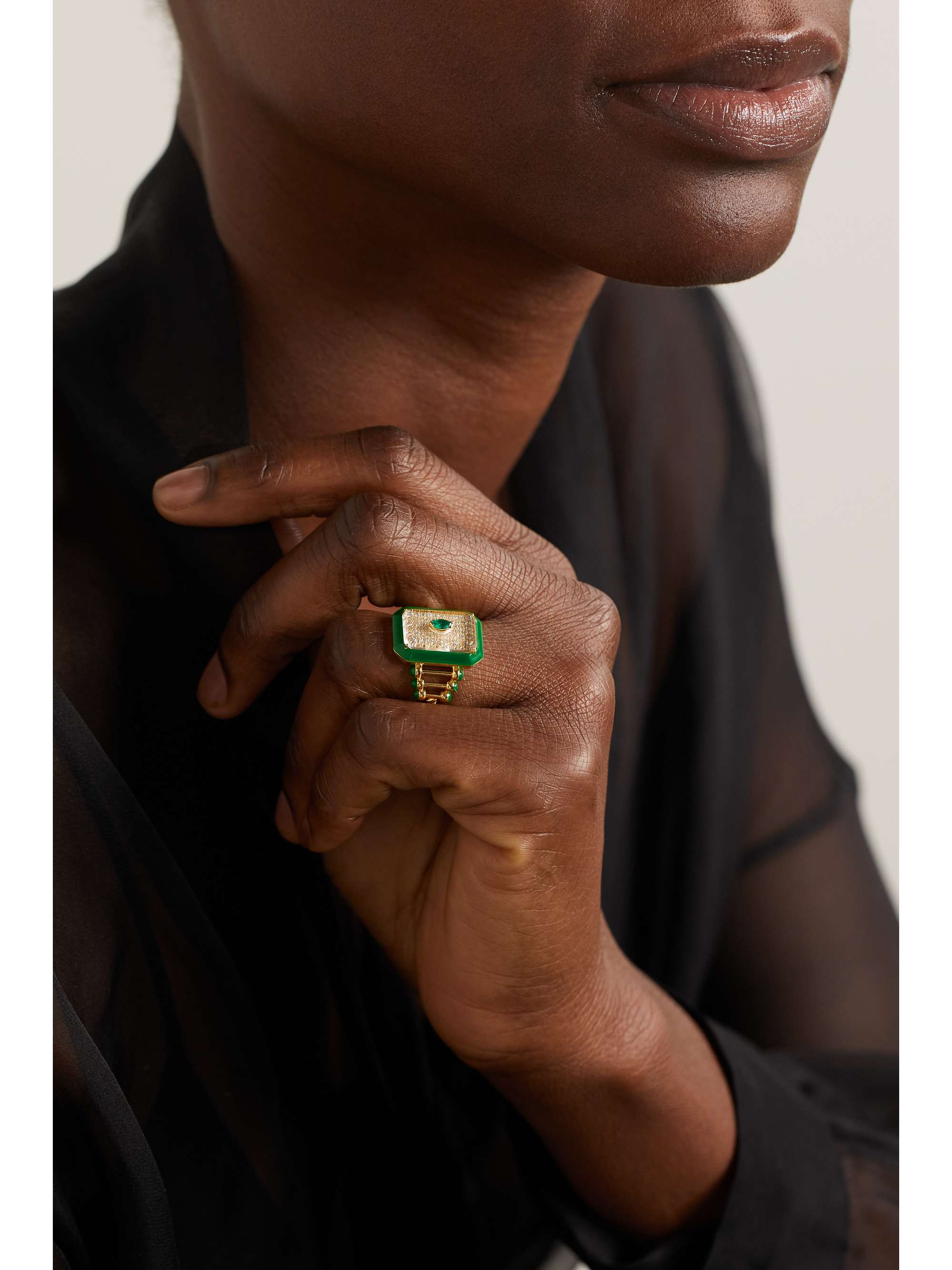 L'ATELIER NAWBAR Moments in Evergreen 18-karat gold, enamel, diamond and emerald ring