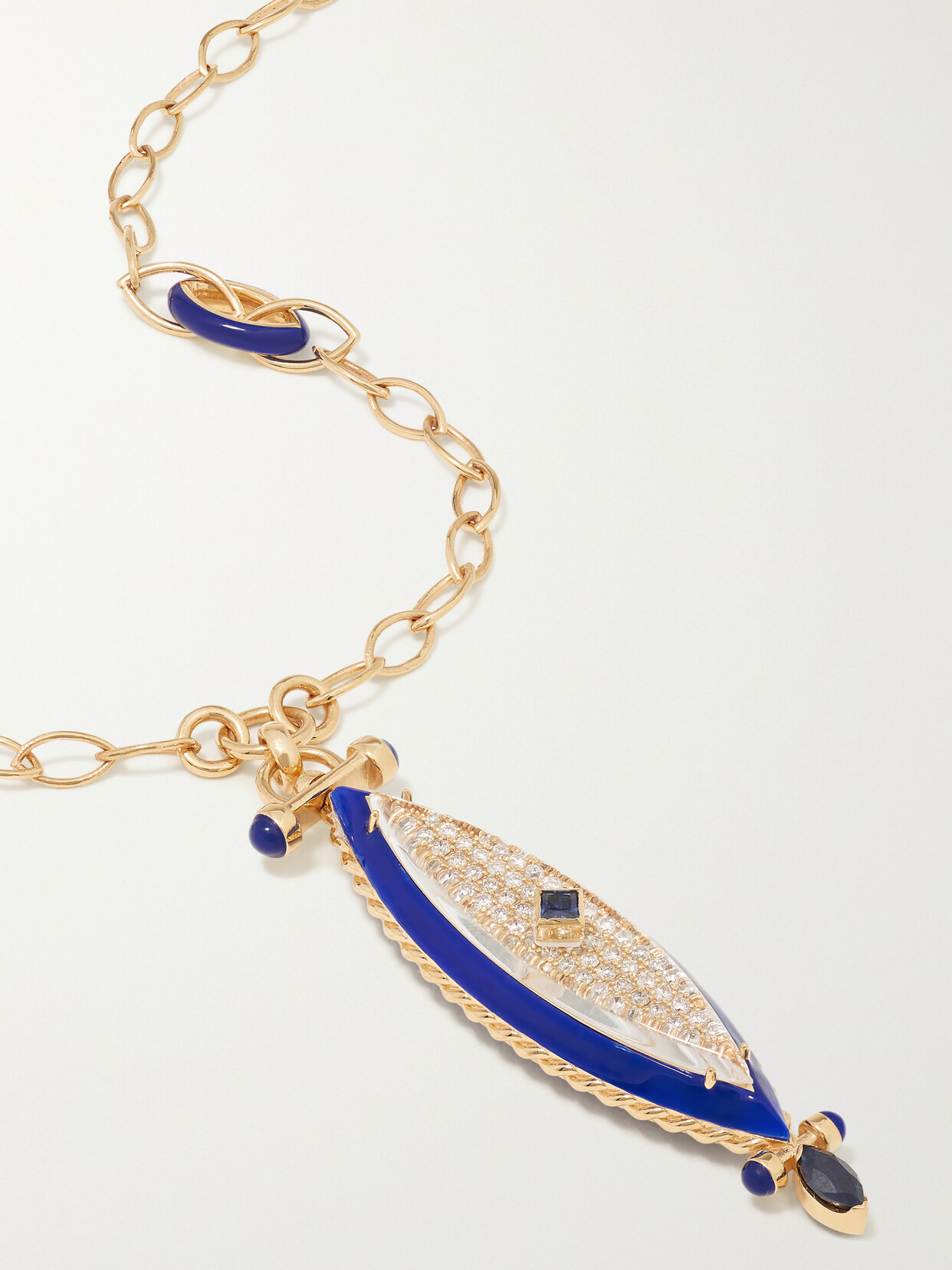 L'atelier Nawbar The Indigo 18-karat Gold, Enamel, Diamond And Sapphire Necklace In Blue