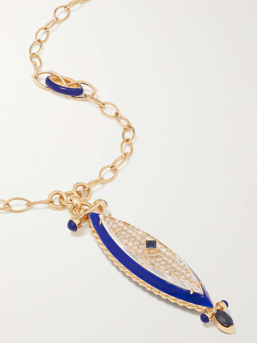 L’Atelier Nawbar The Indigo 18-karat Gold, Enamel, Diamond And Sapphire Necklace
