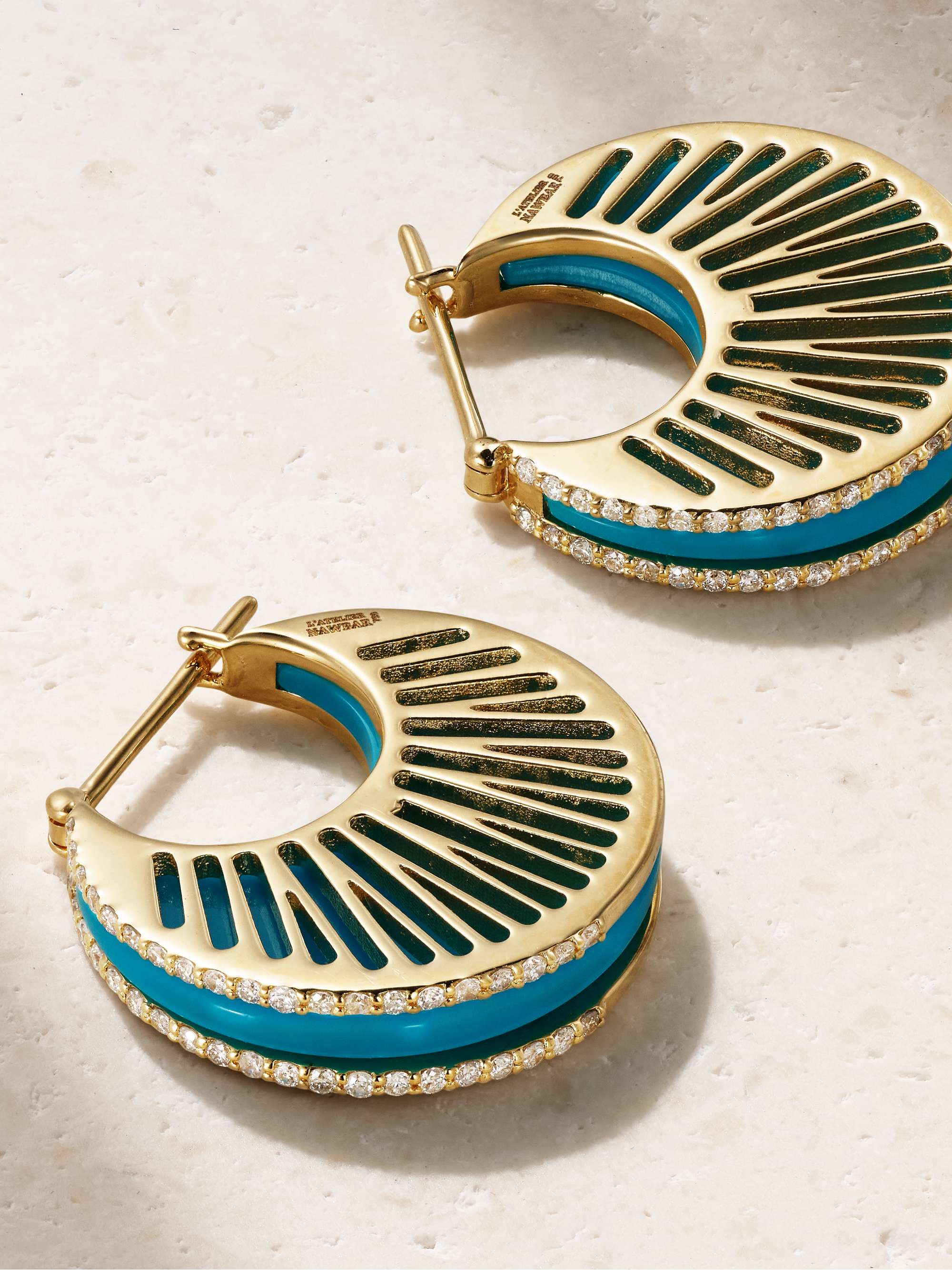 L'ATELIER NAWBAR 18-karat gold, turquoise and diamond hoop earrings
