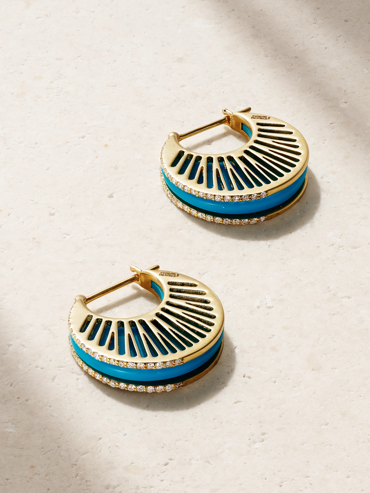 L'Atelier Nawbar - 18-karat Gold, Turquoise And Diamond Hoop Earrings - Blue