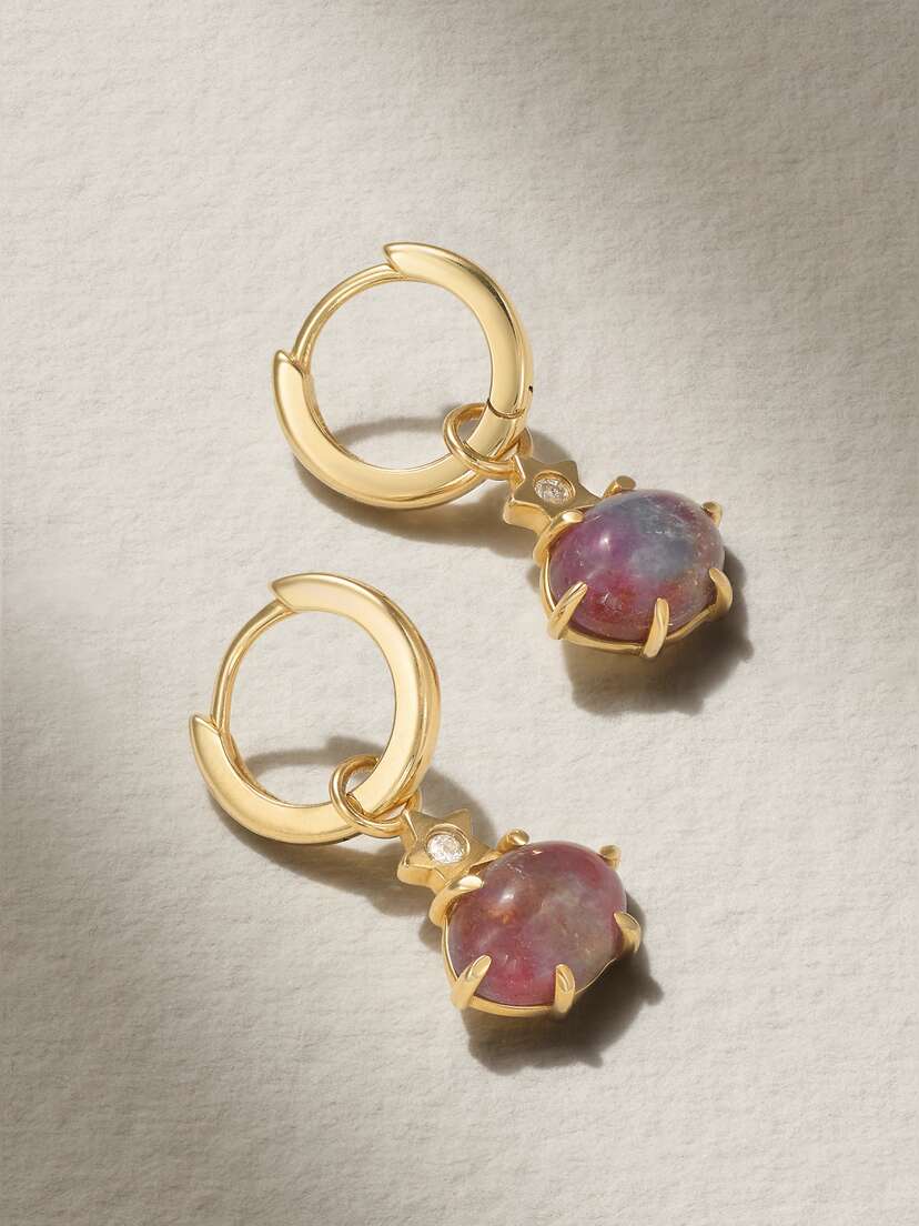 Andrea Fohrman Mini Cosmo 14-karat Gold, Kyanite And Diamond Hoop Earrings