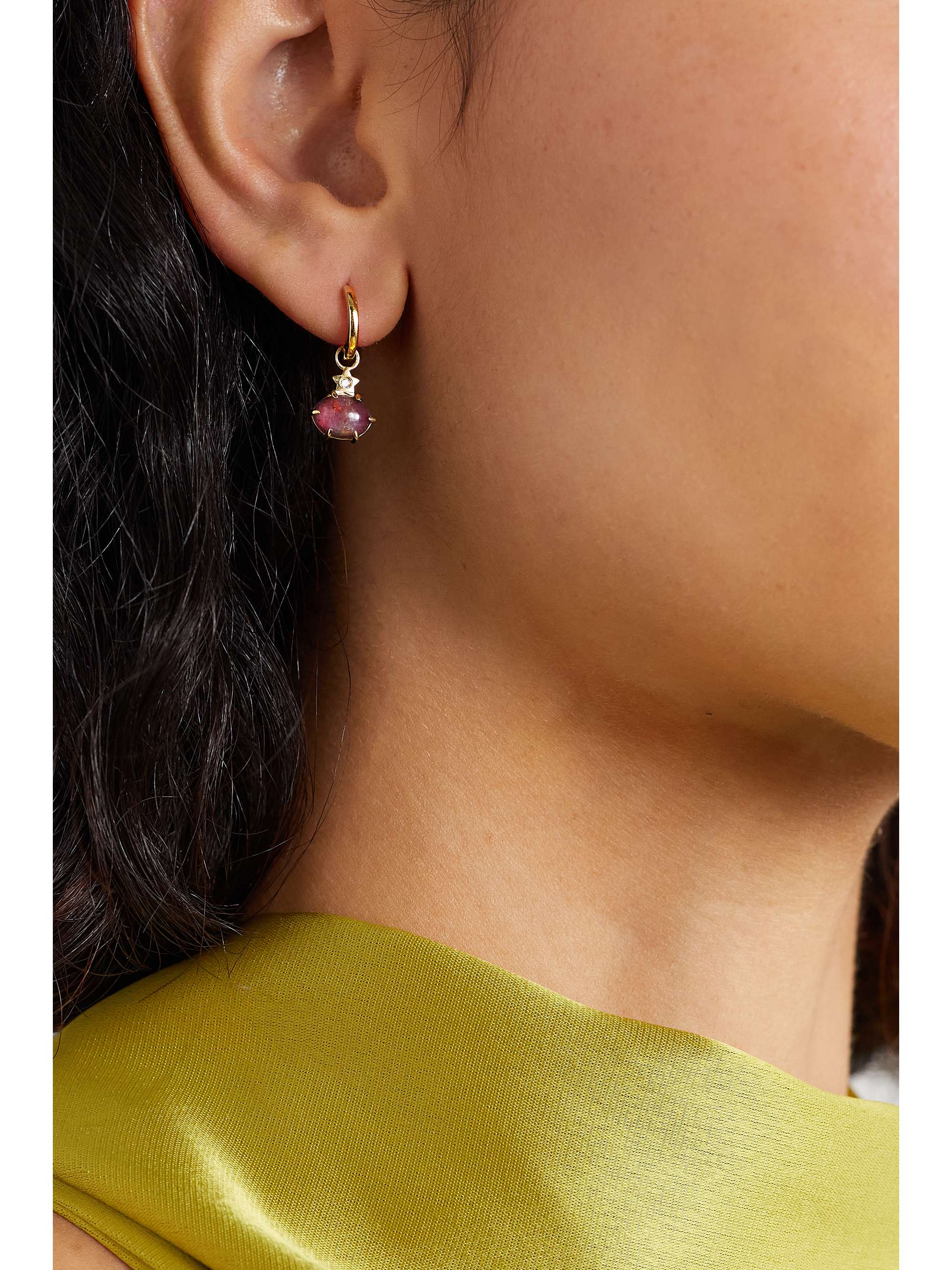 ANDREA FOHRMAN 14K ゴールド、カイヤナイト&ダイヤモンド フープピアス