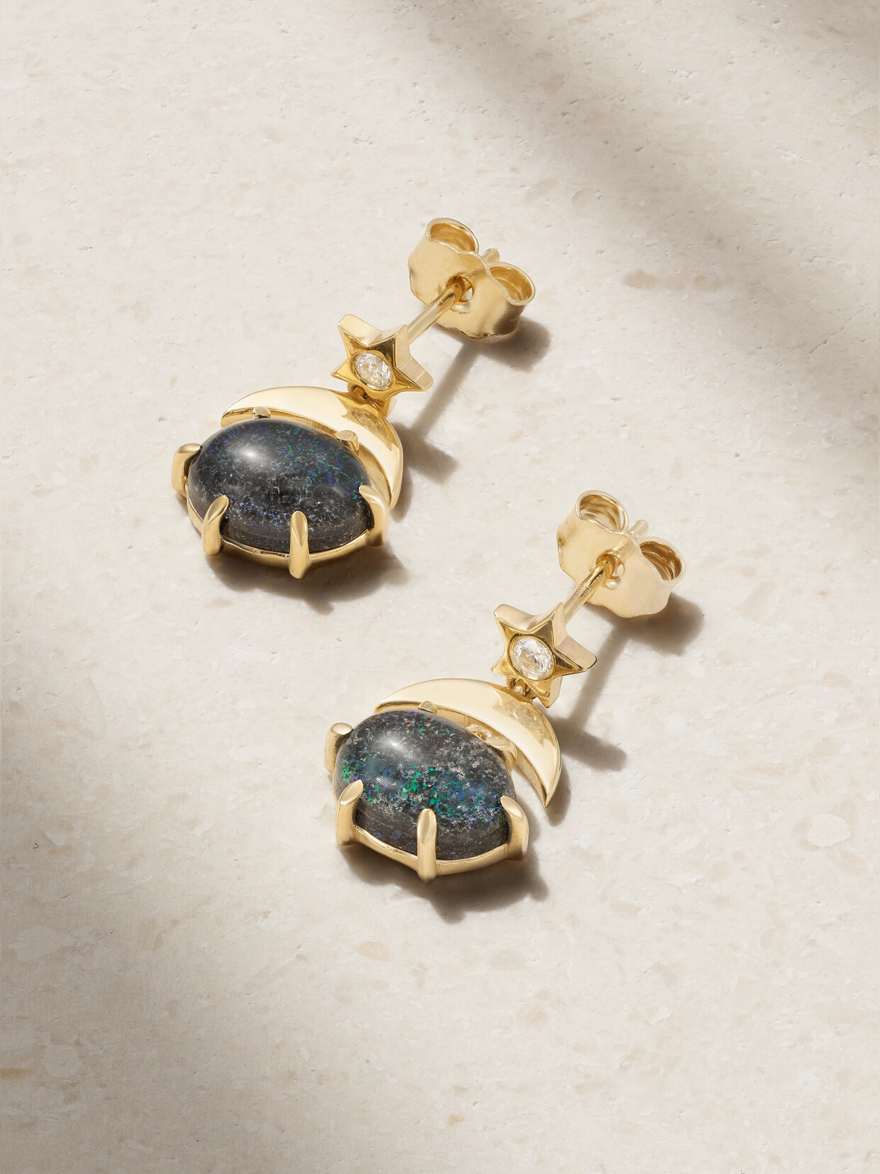 Andrea Fohrman Mini Cosmo 14-karat Gold, Opal And Diamond Earrings In Blue