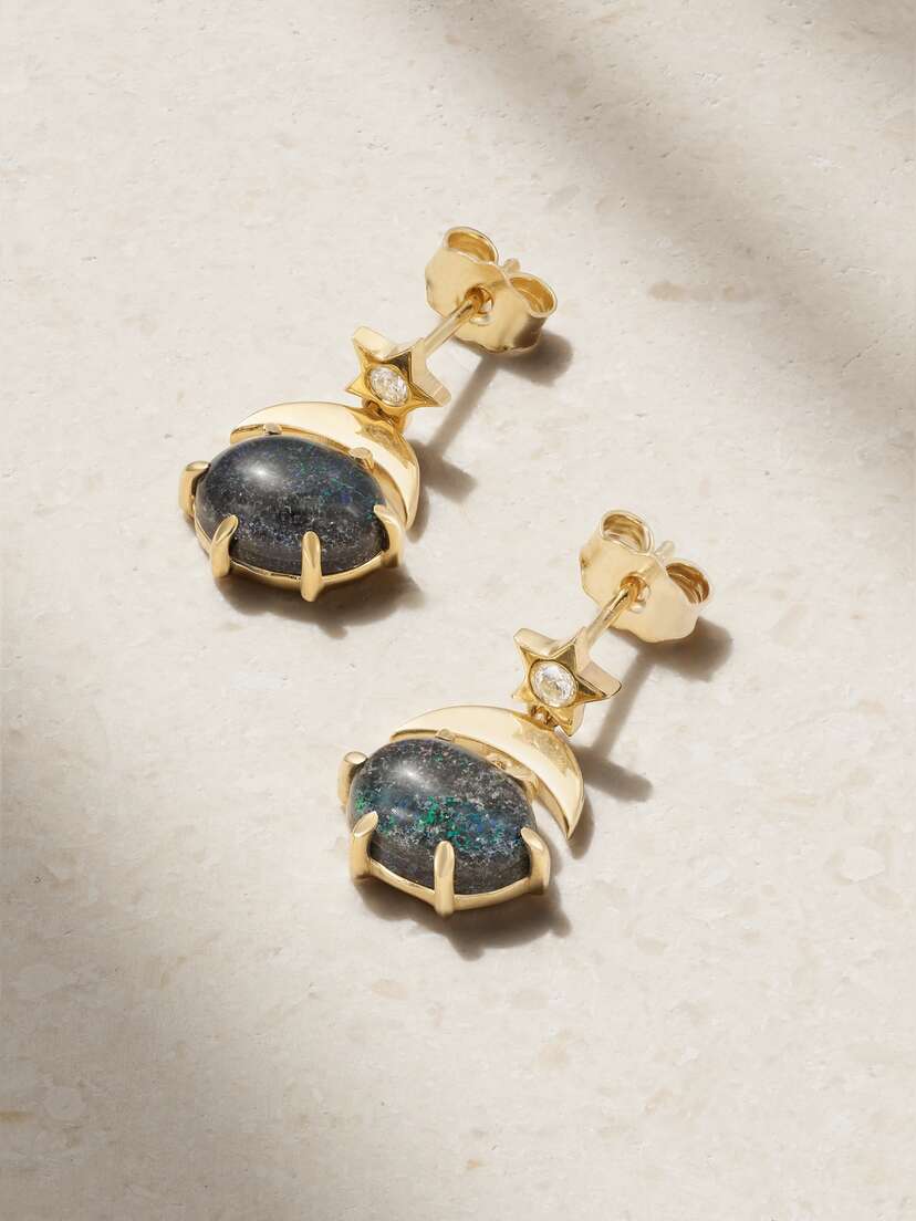 Andrea Fohrman Mini Cosmo 14-karat Gold, Opal And Diamond Earrings