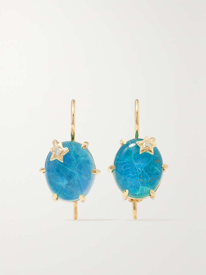 Andrea Fohrman Mini Galaxy 14-karat Gold, Chrysocolla And Diamond Earrings