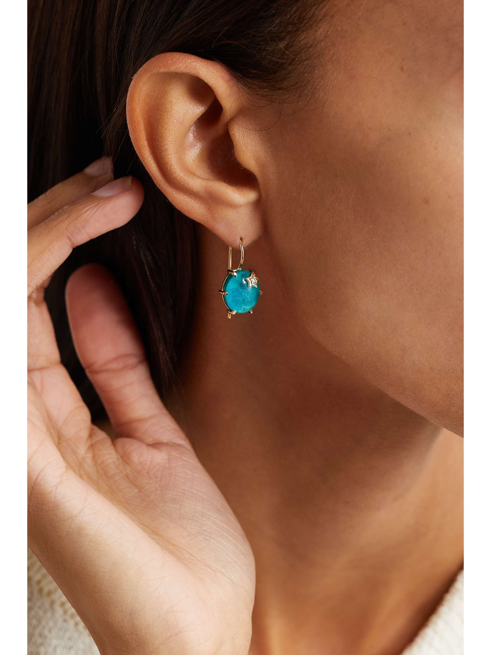ANDREA FOHRMAN Mini Galaxy 14-karat gold, chrysocolla and diamond earrings