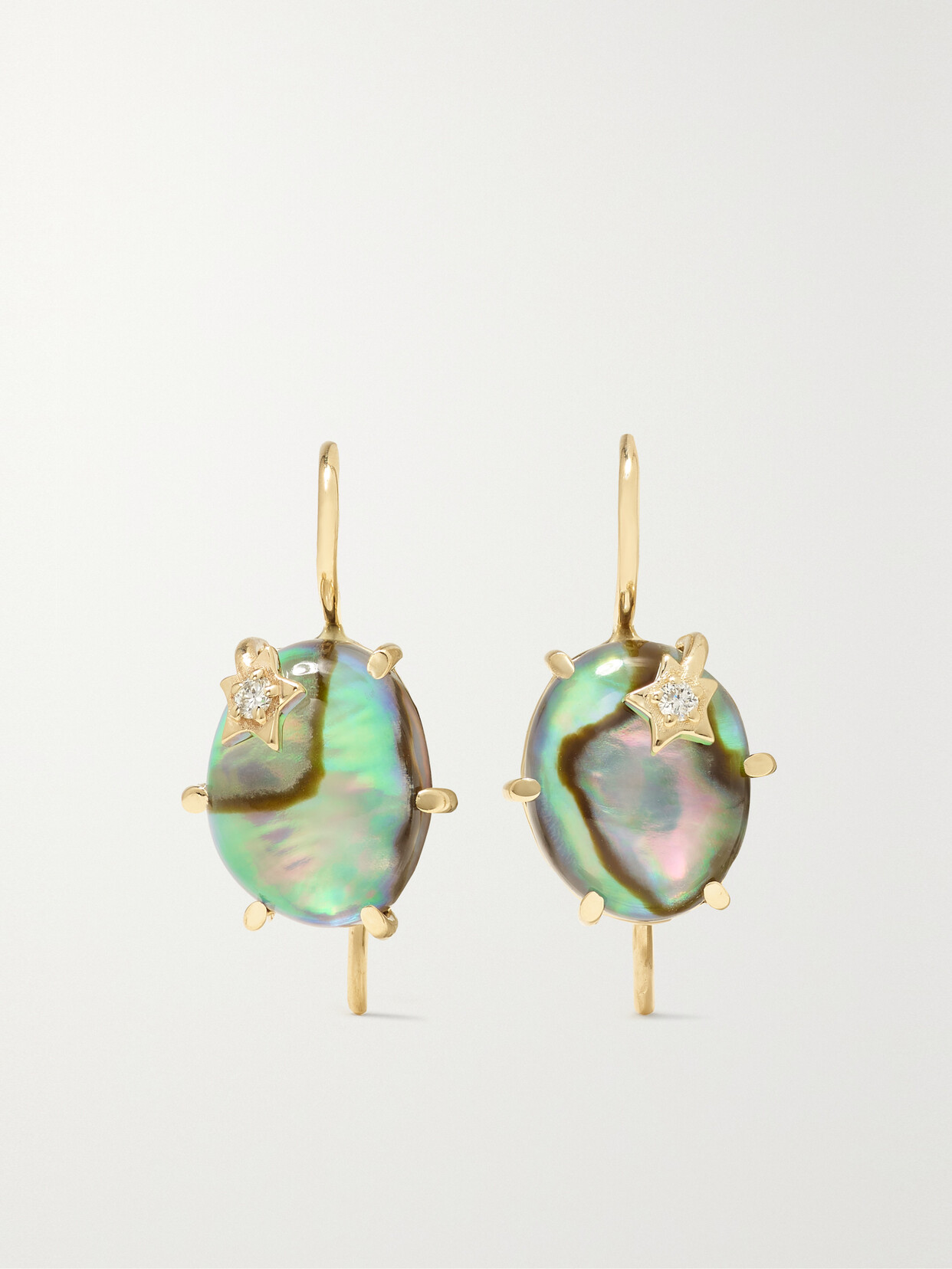 Andrea Fohrman Mini Galaxy 14-karat Gold, Abalone And Diamond Earrings In Green