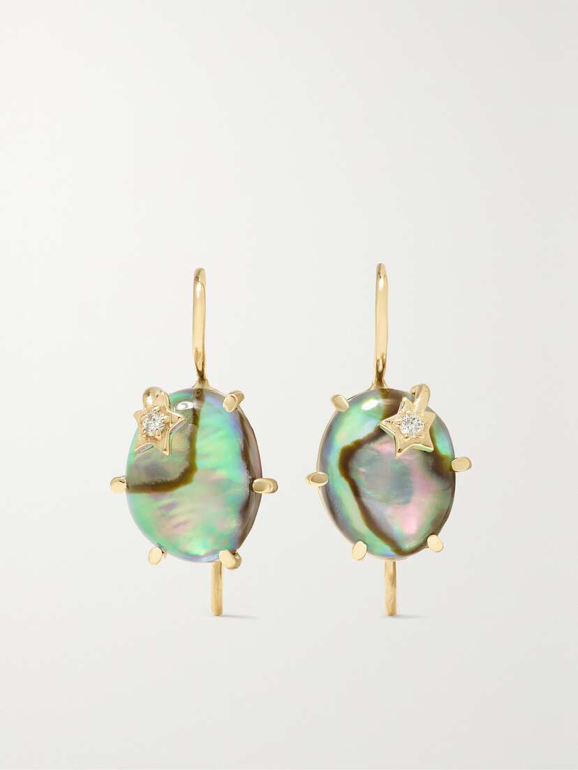 Andrea Fohrman Mini Galaxy 14-karat Gold, Abalone And Diamond Earrings