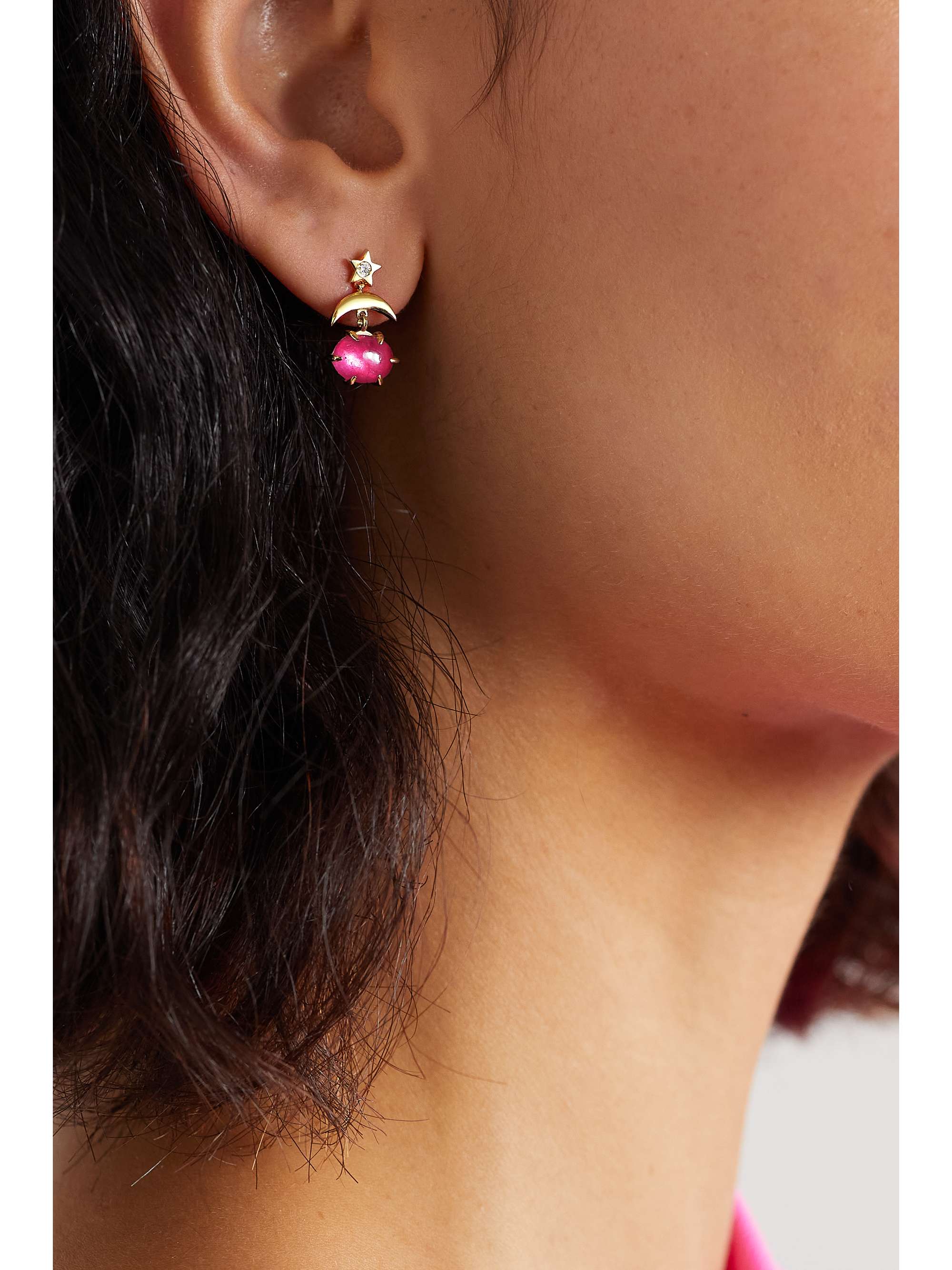 ANDREA FOHRMAN Mini Cosmo 14-karat gold, chrysocolla and diamond earrings