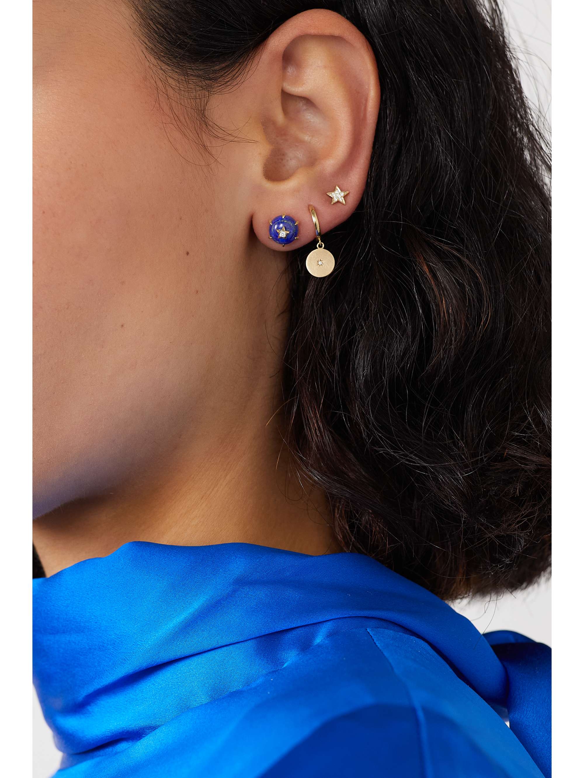 ANDREA FOHRMAN Mini Cosmo 14-karat gold, lapis lazuli and diamond earrings