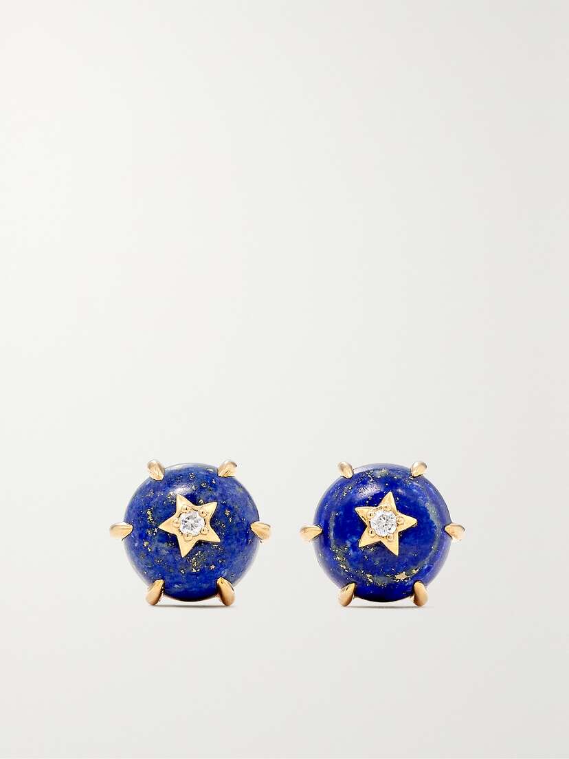 Andrea Fohrman Mini Cosmo 14-karat Gold, Lapis Lazuli And Diamond Earrings -  - One size