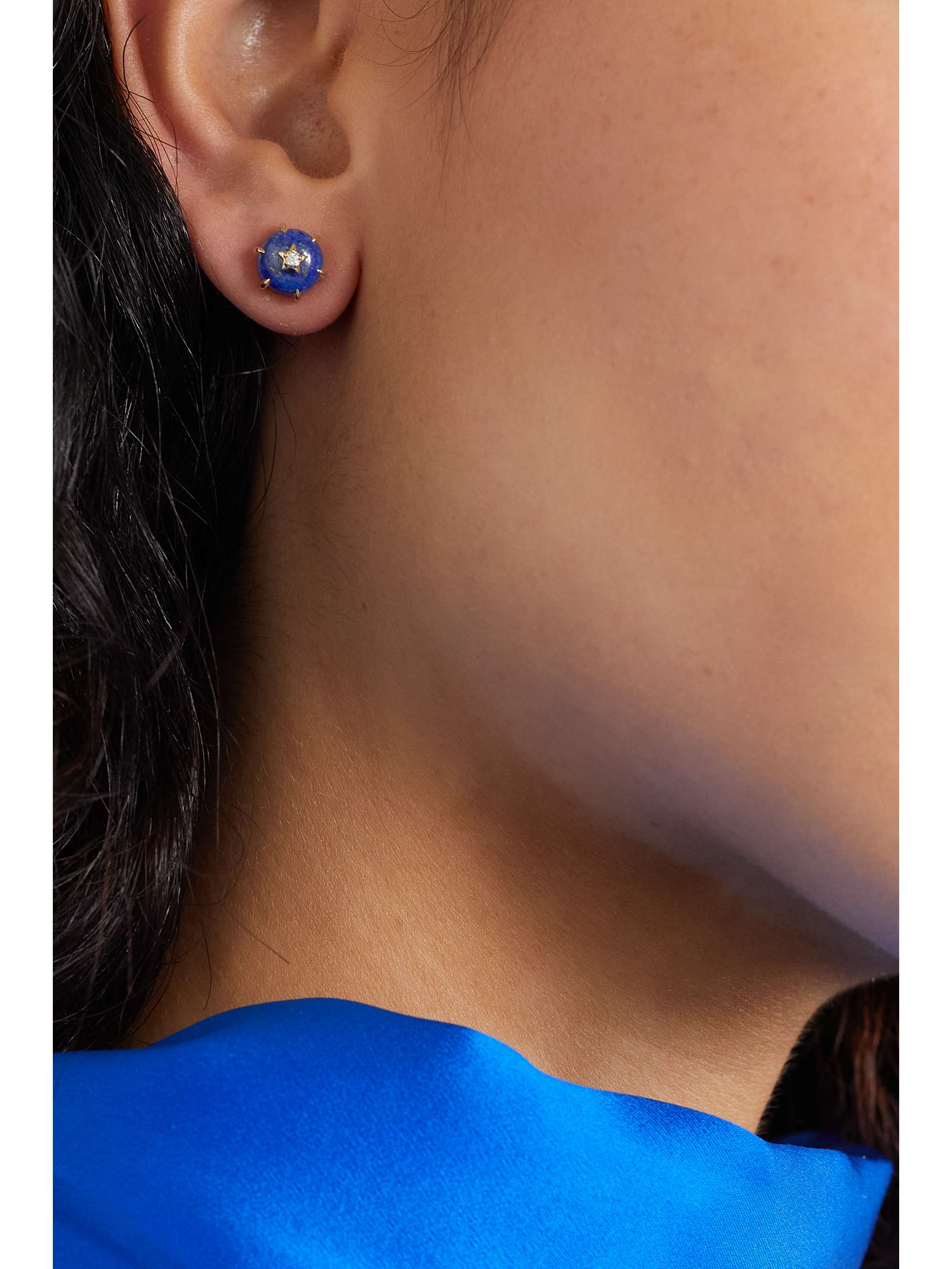 ANDREA FOHRMAN Mini Cosmo 14-karat gold, lapis lazuli and diamond earrings
