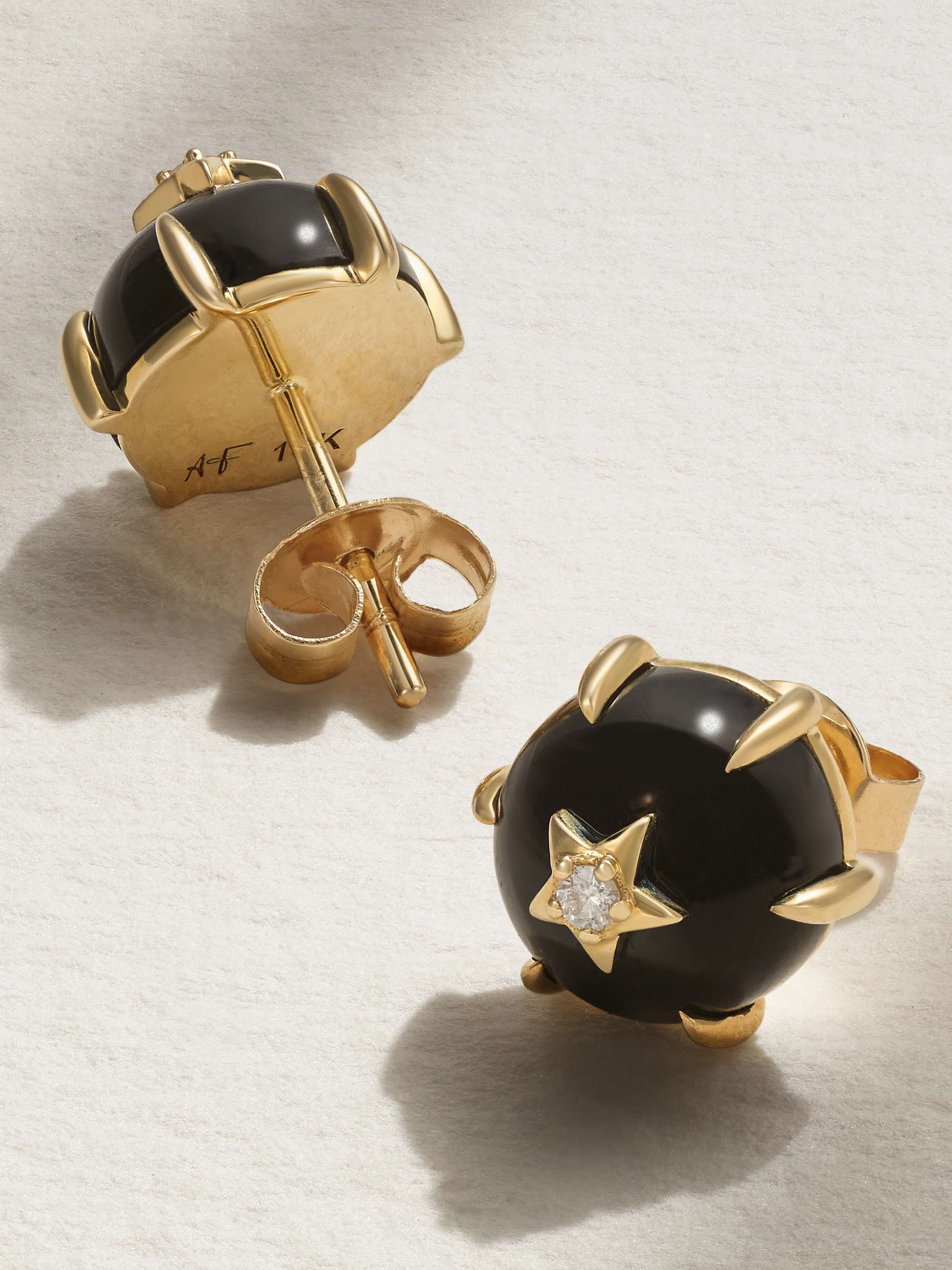 ANDREA FOHRMAN Mini Cosmo 14-karat gold, onyx and diamond earrings