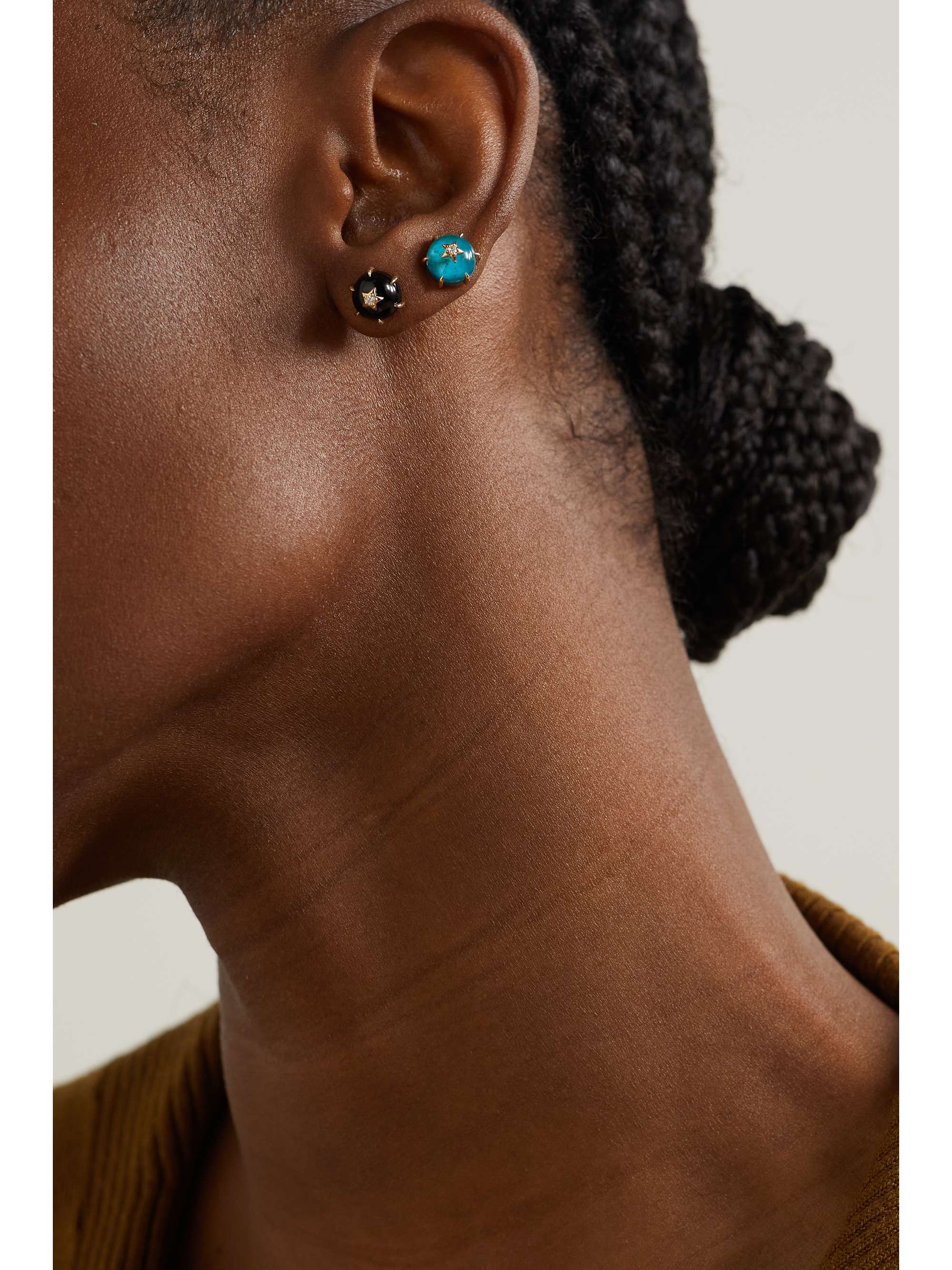 ANDREA FOHRMAN Mini Cosmo 14-karat gold, onyx and diamond earrings
