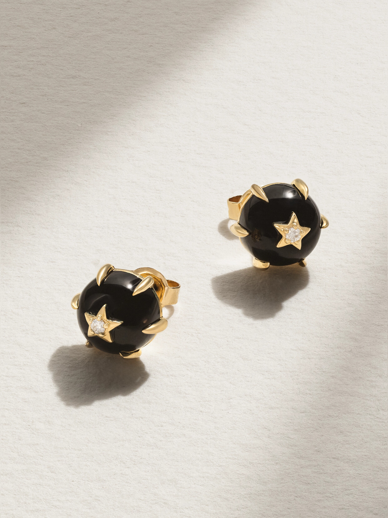 Andrea Fohrman - Mini Cosmo 14-karat Gold, Onyx And Diamond Earrings - Black