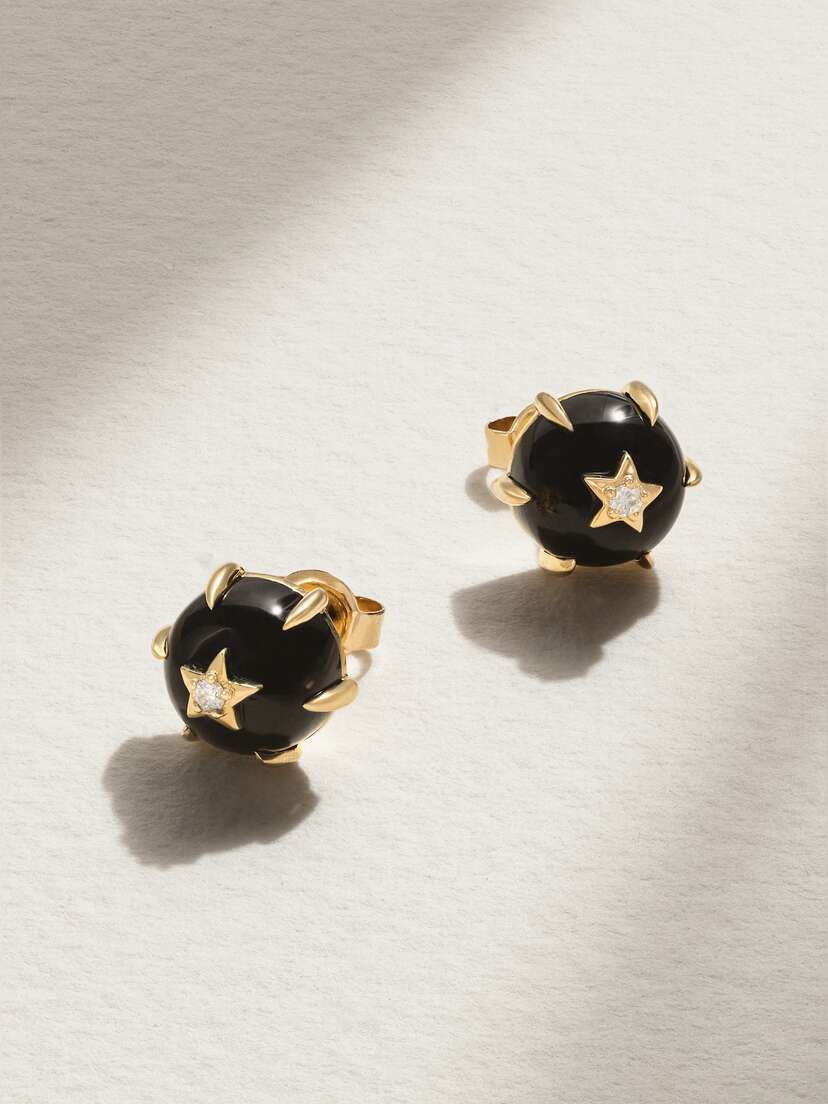 Andrea Fohrman Mini Cosmo 14-karat Gold, Onyx And Diamond Earrings