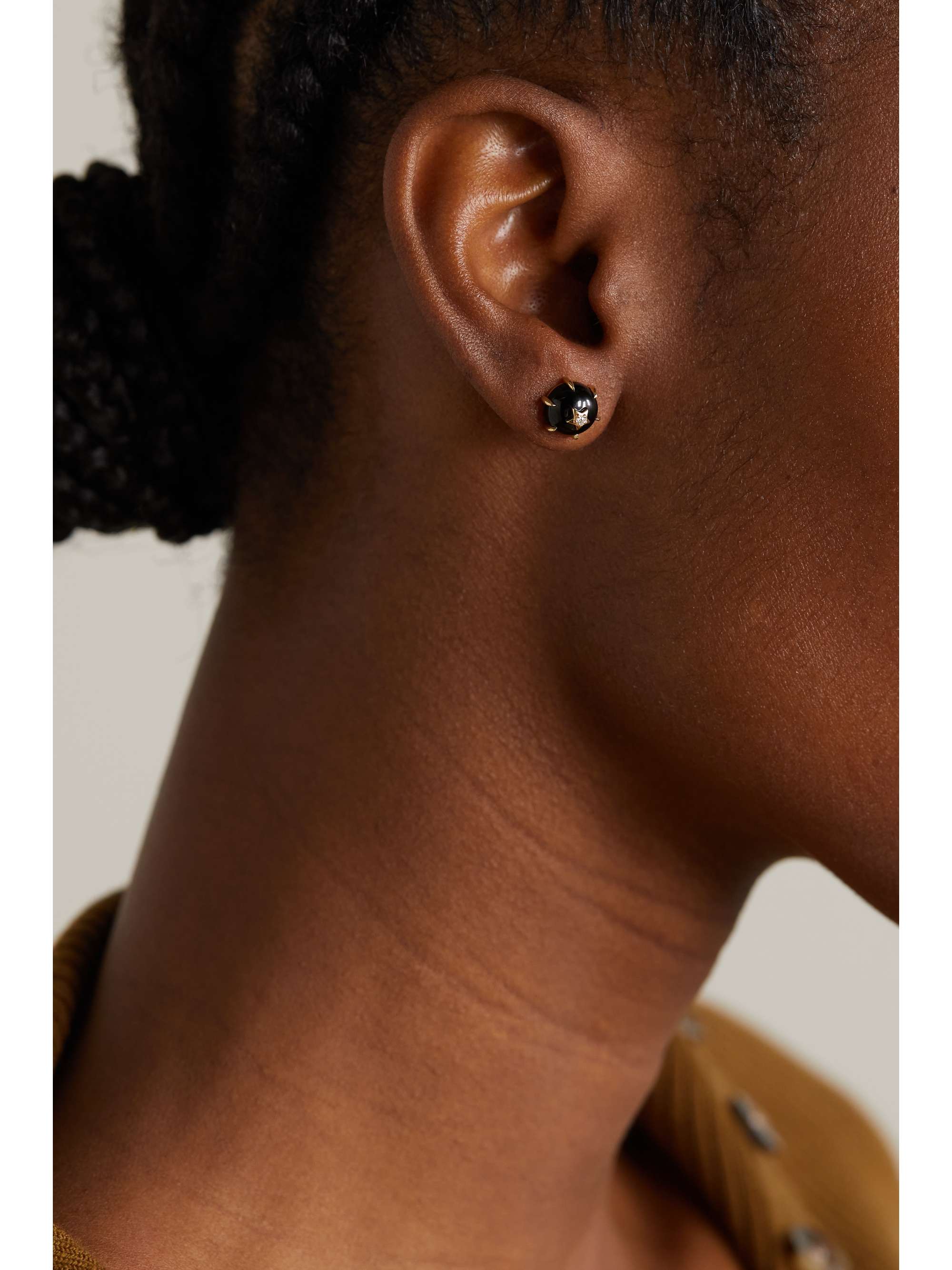 ANDREA FOHRMAN Mini Cosmo 14-karat gold, onyx and diamond earrings
