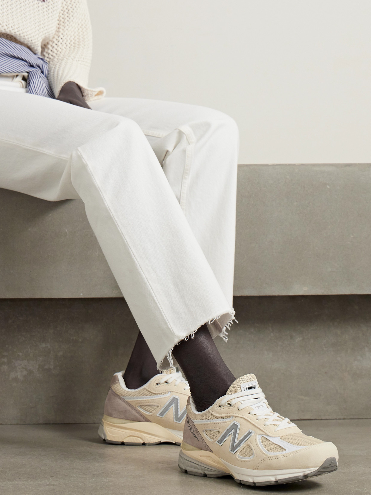 New Balance Beige Made In Usa 990v4 Sneakers In White