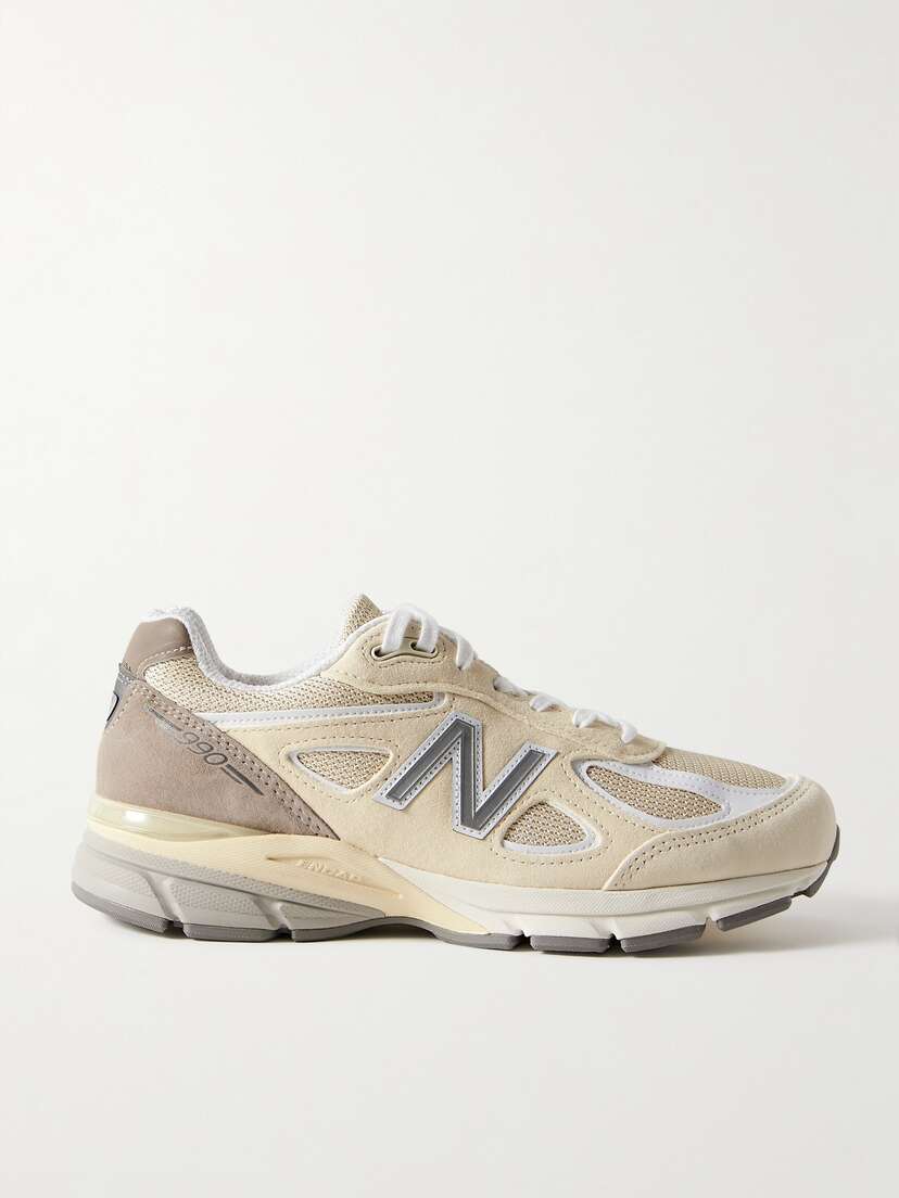 New Balance Made In Usa 990v4 Leather-trimmed Suede And Mesh Sneakers