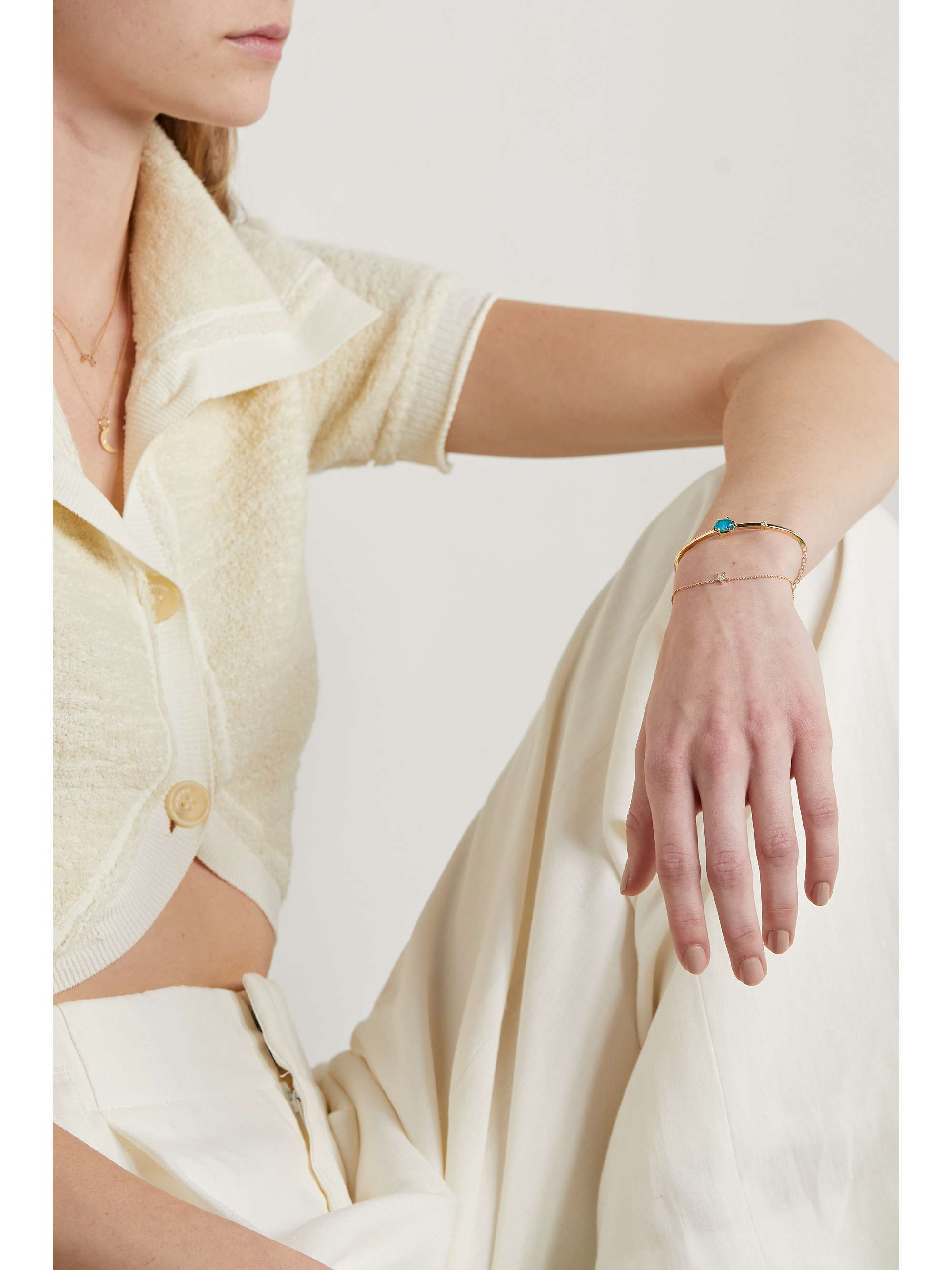 ANDREA FOHRMAN 14-karat gold, chrysocolla and diamond bangle