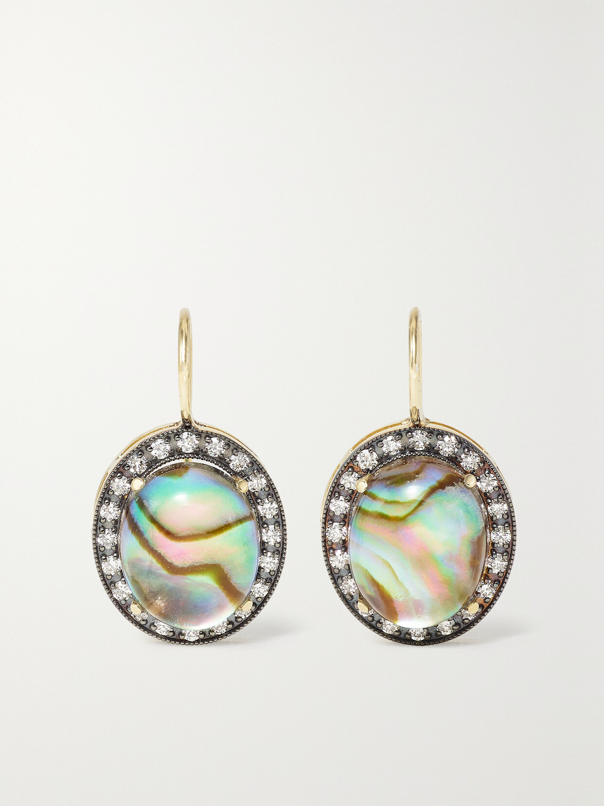 Andrea Fohrman Kat 14-karat Gold, Abalone And Diamond Earrings In Green