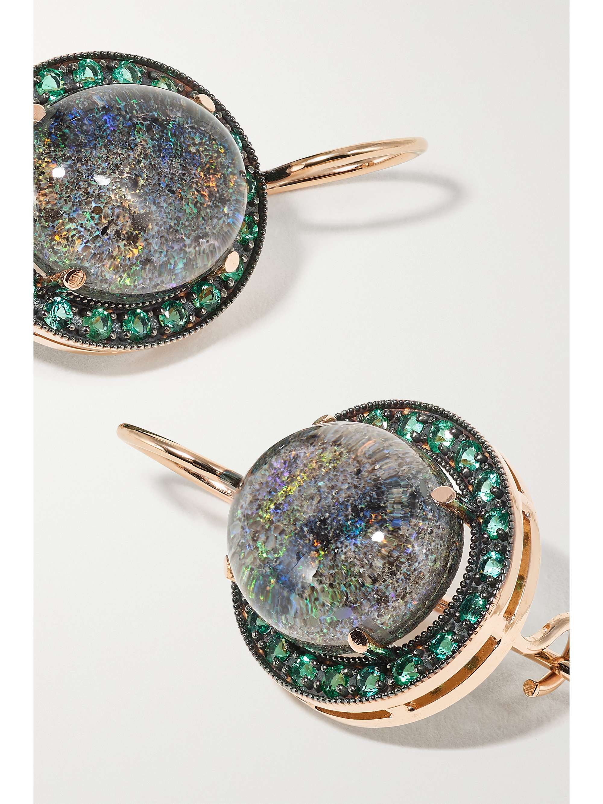 ANDREA FOHRMAN Kat 14-karat rose gold, rhodium, opal and emerald earrings