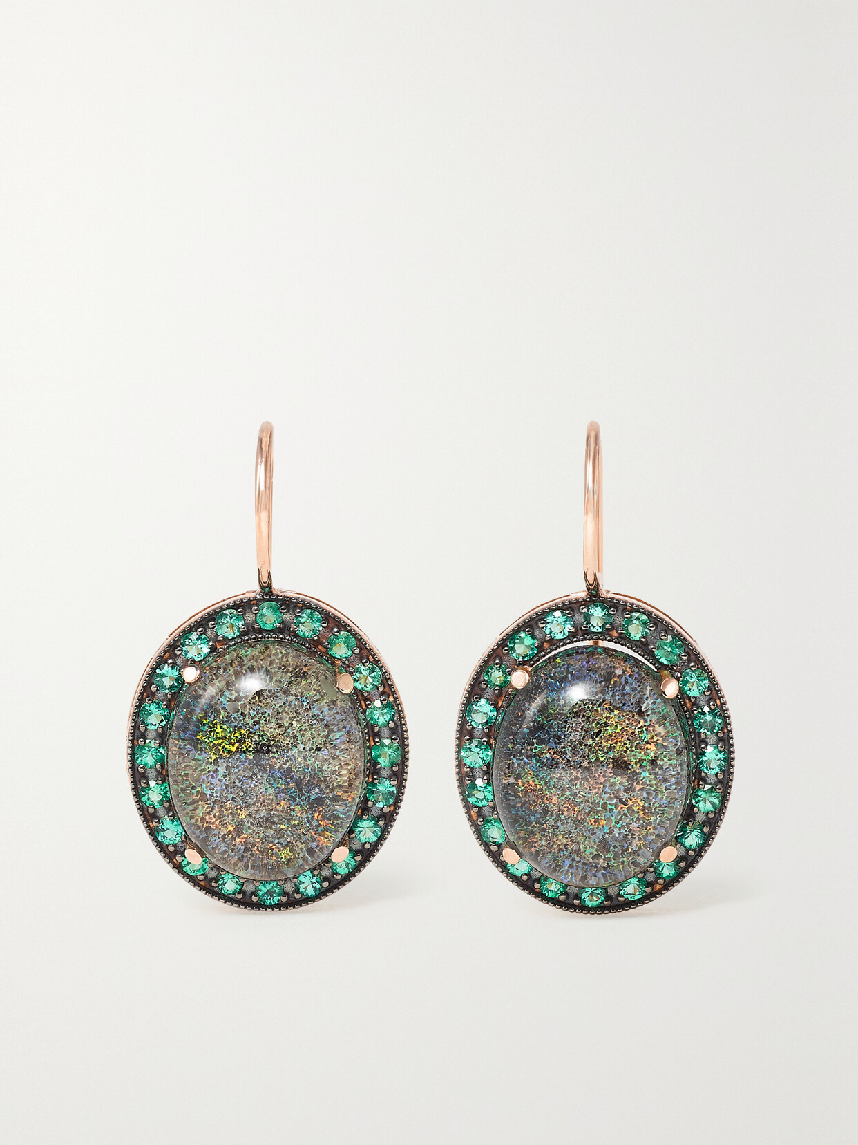 Andrea Fohrman Kat 14-karat Rose Gold, Rhodium, Opal And Emerald Earrings