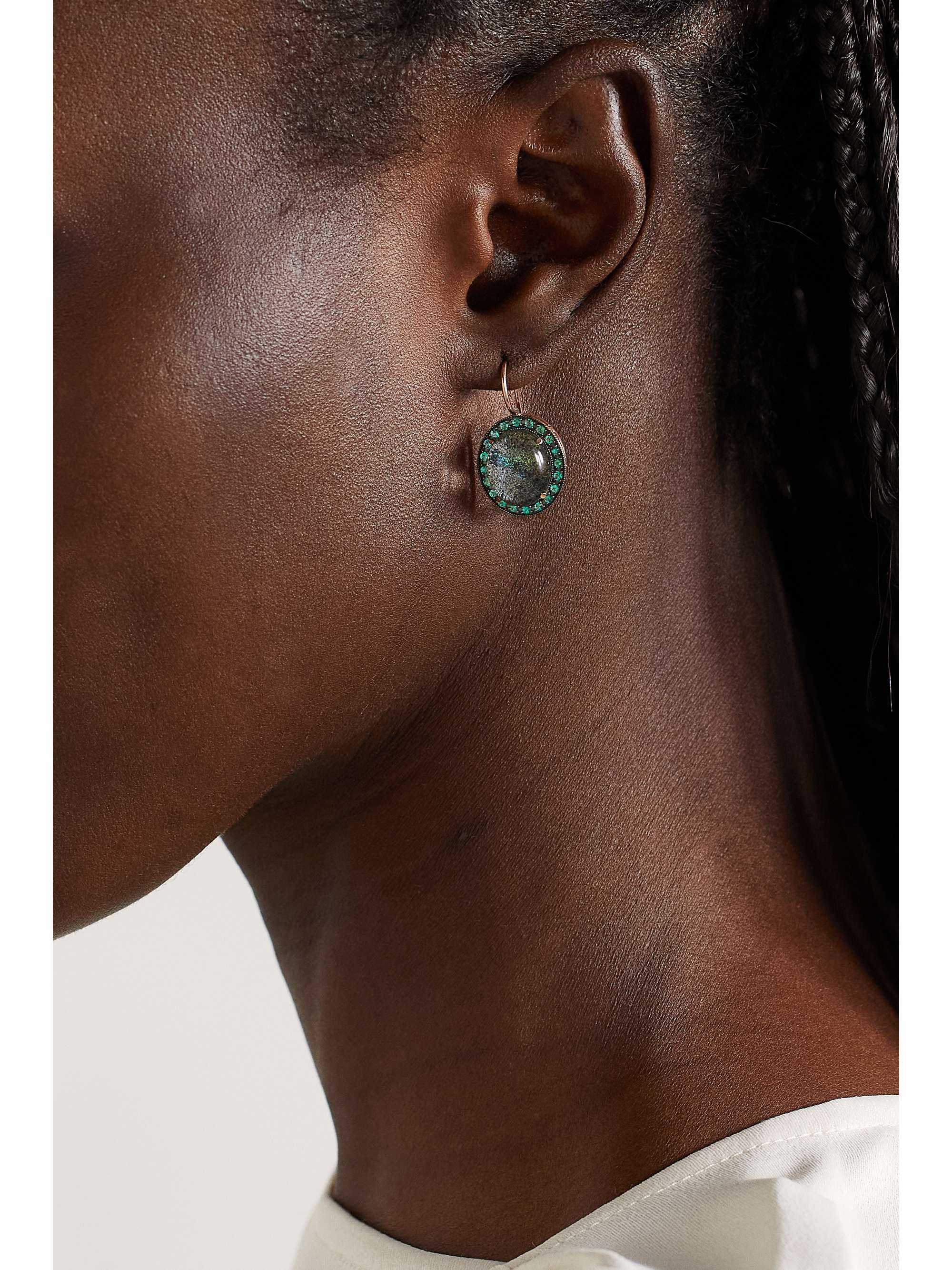 ANDREA FOHRMAN Kat 14-karat rose gold, rhodium, opal and emerald earrings